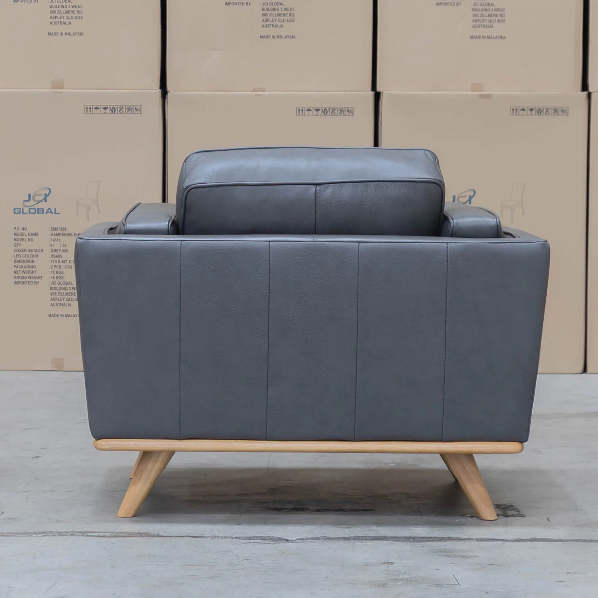 Alpine Single Leather Armchair - Graphite - Image 4