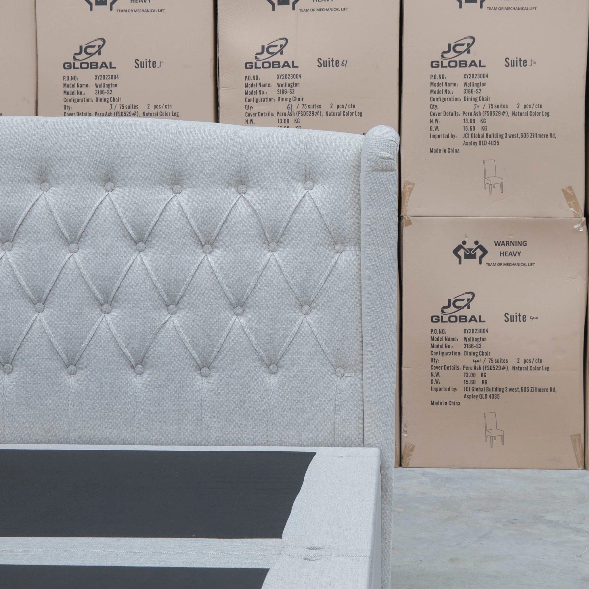 Amelia King Fabric Gas Lift Storage Drawer Bed - Oat White - Image 11