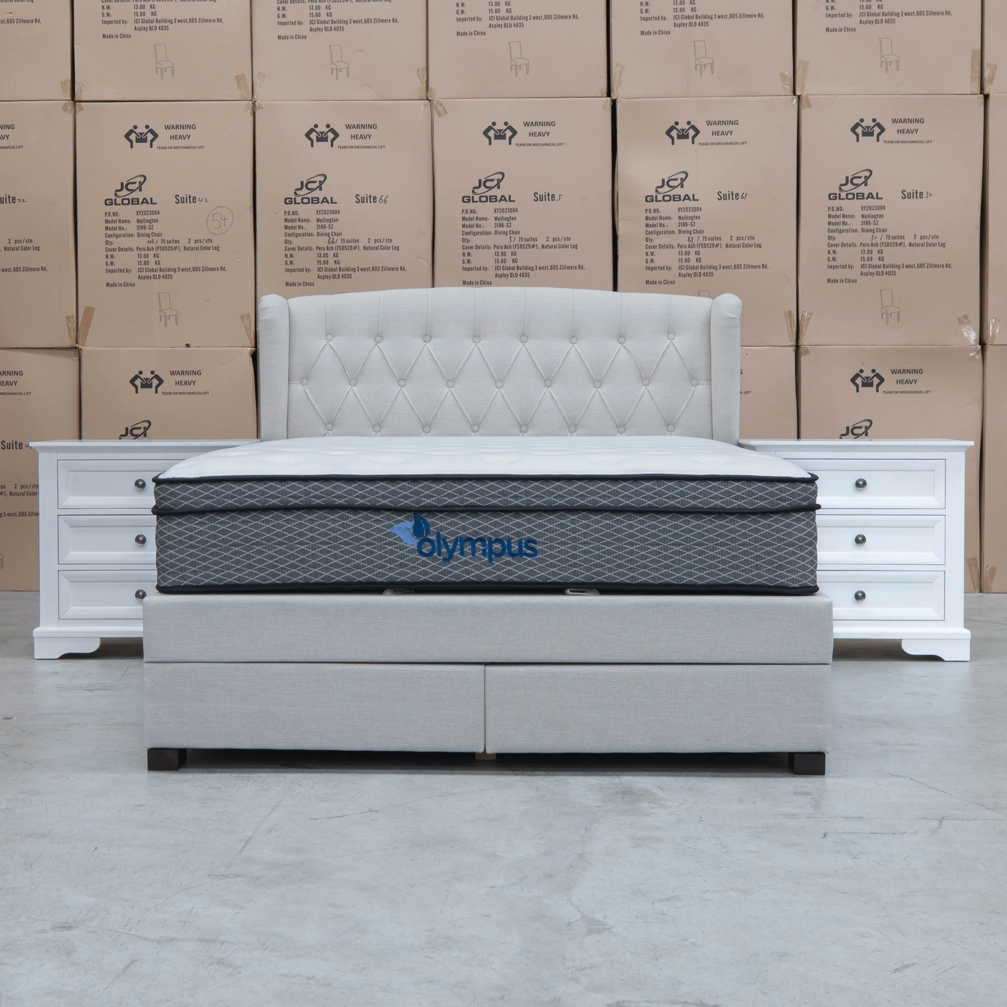 Amelia King Fabric Gas Lift Storage Drawer Bed - Oat White - Image 23
