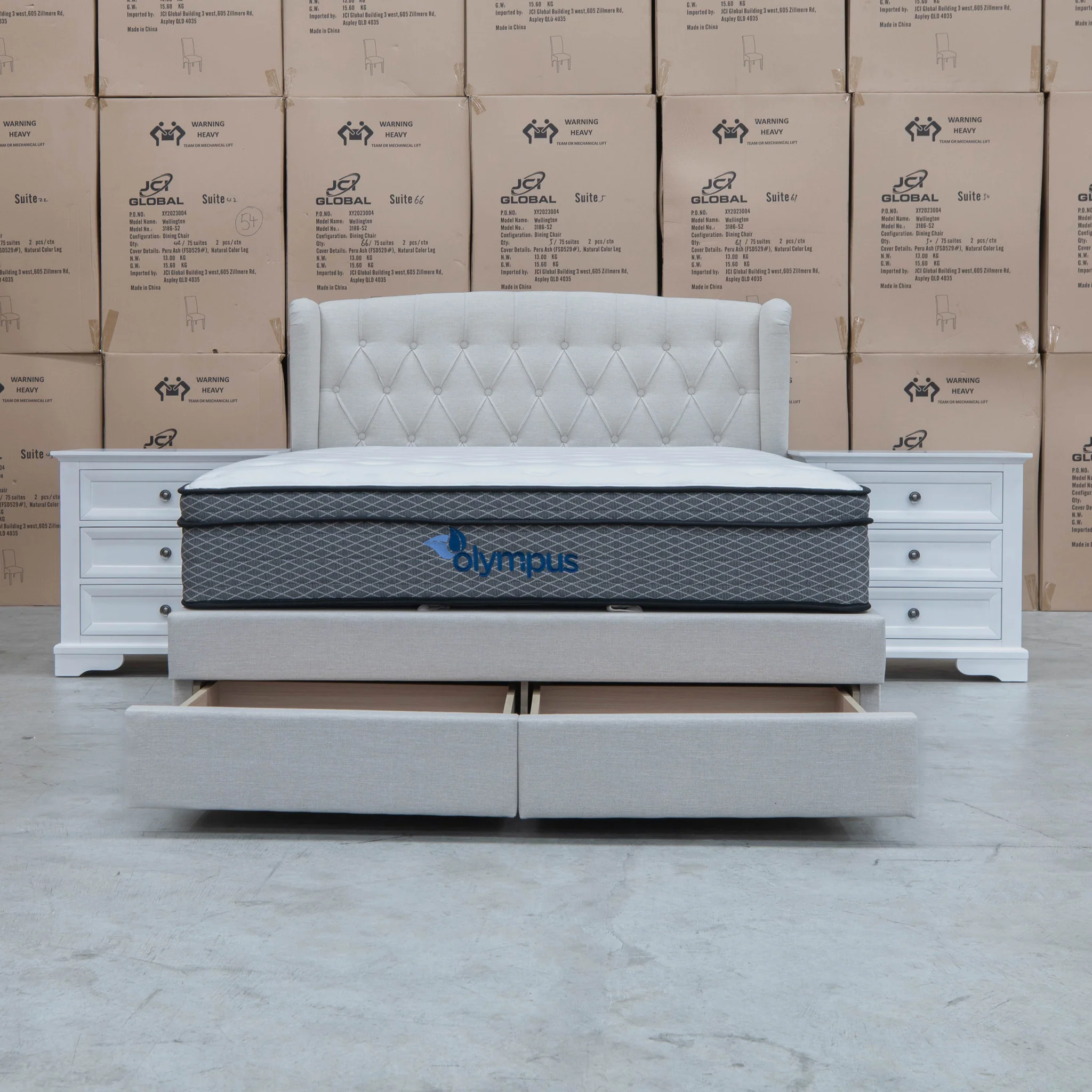 Amelia King Fabric Gas Lift Storage Drawer Bed - Oat White - Image 24