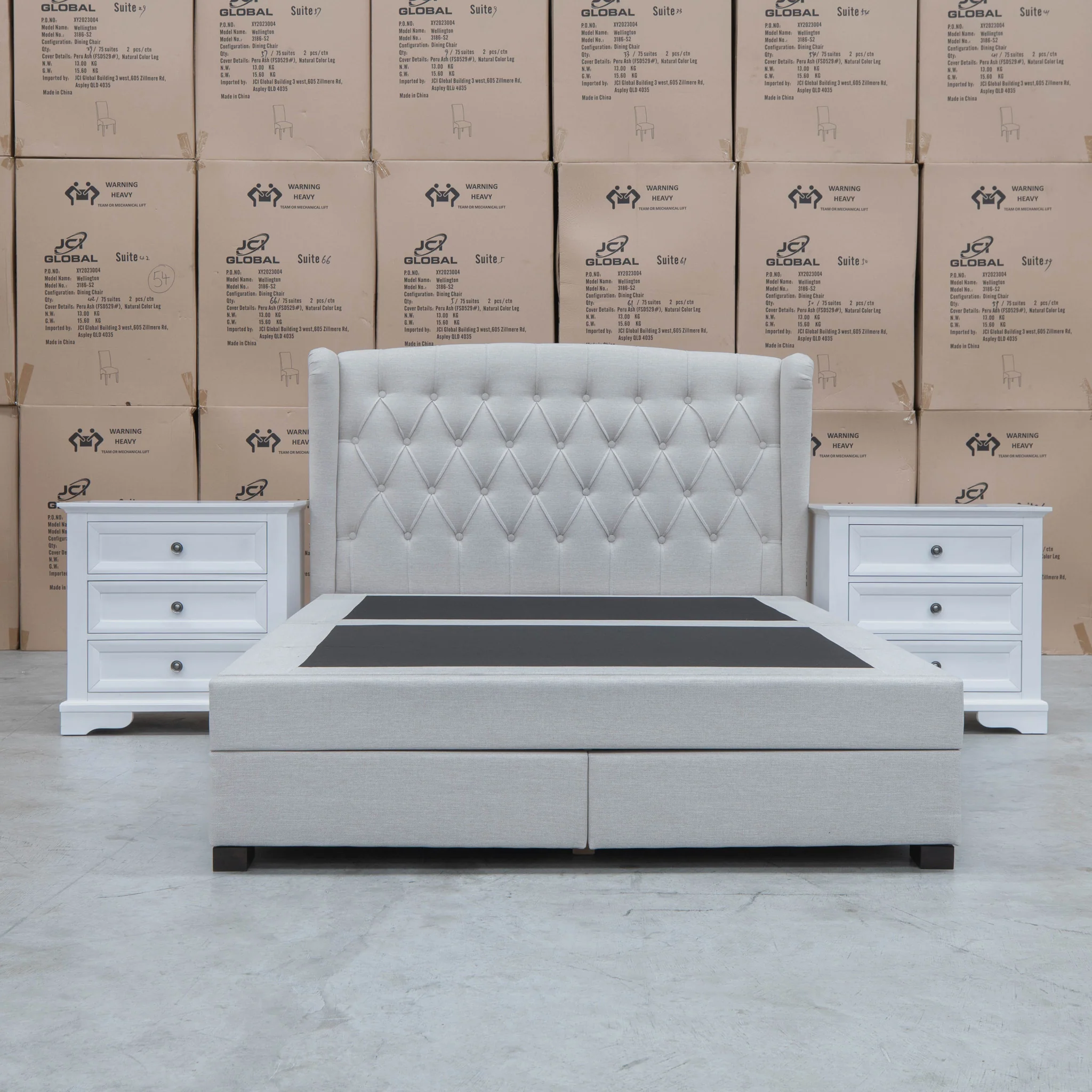 Amelia King Fabric Gas Lift Storage Drawer Bed - Oat White - Image 8