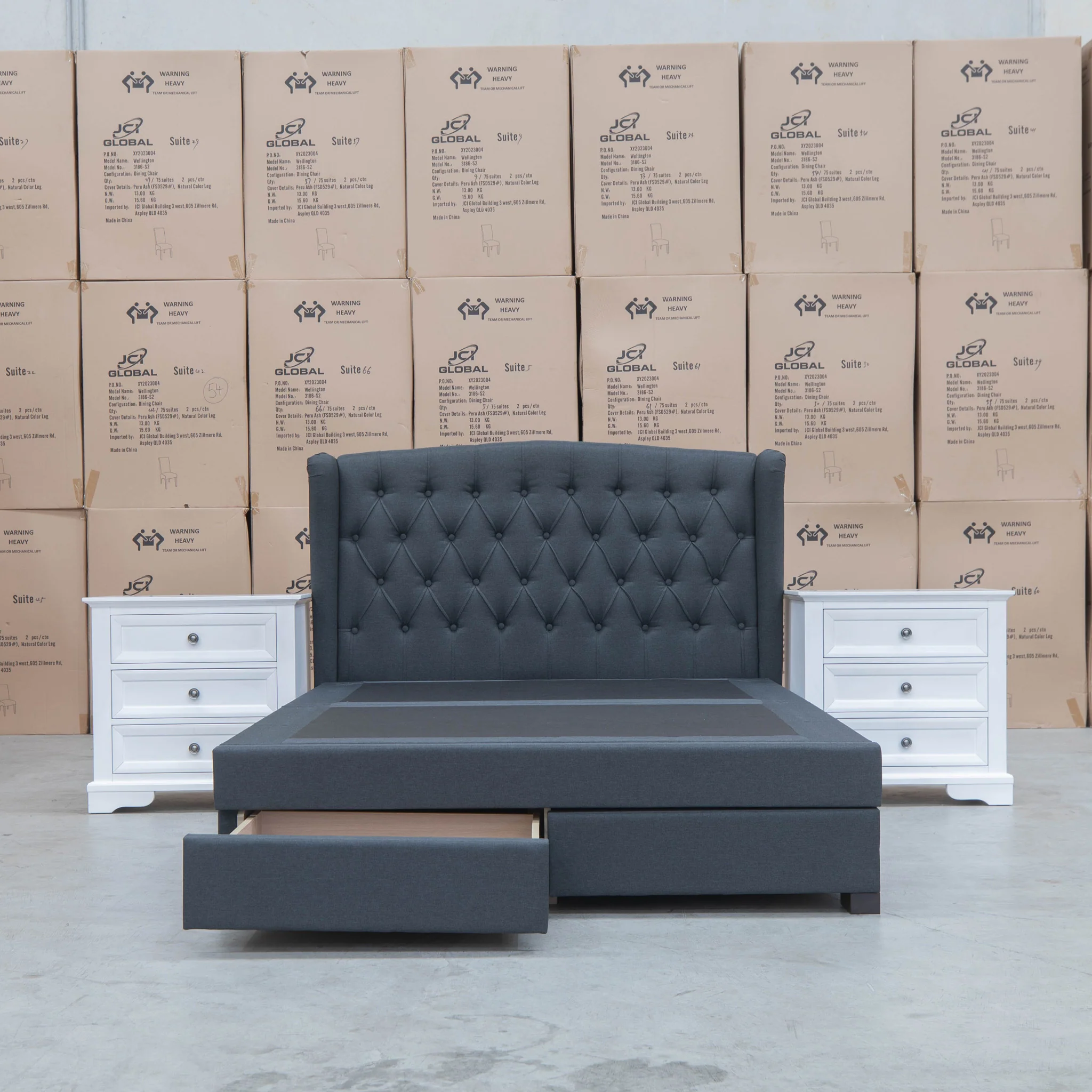 Amelia King Fabric Gas Lift Storage Drawer Bed - Charcoal - Available After 13th March - Image 10