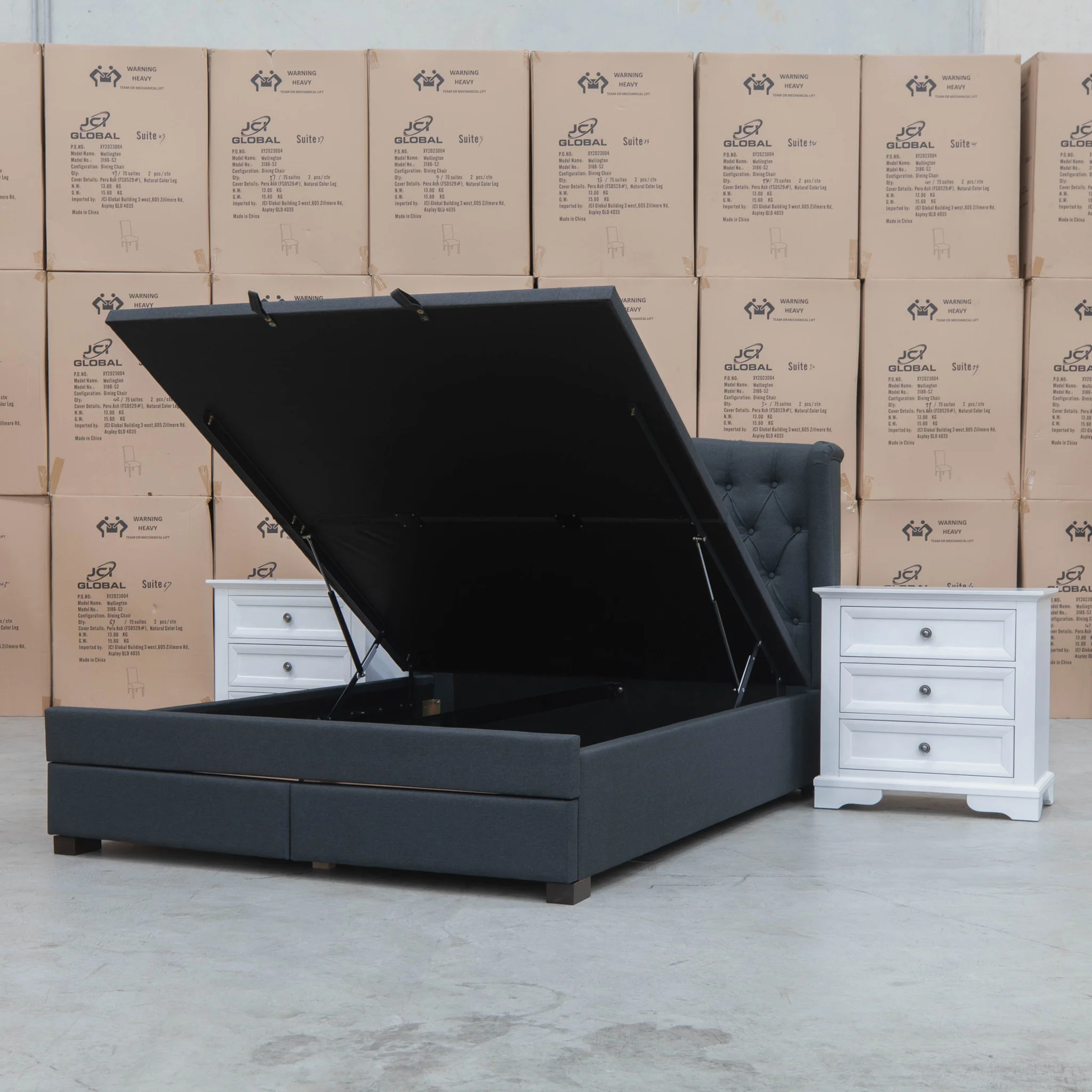 Amelia King Fabric Gas Lift Storage Drawer Bed - Charcoal - Available After 13th March - Image 15