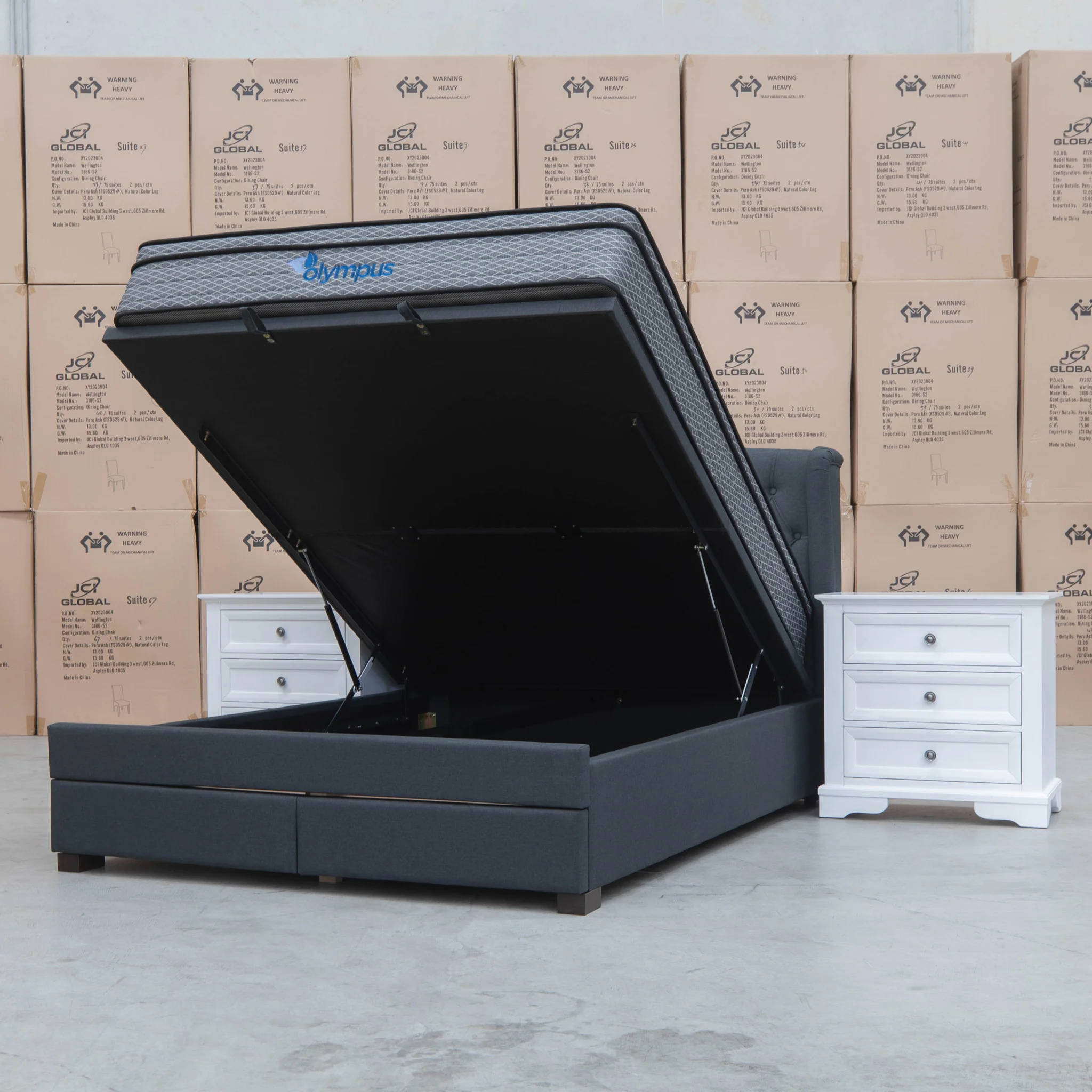 Amelia King Fabric Gas Lift Storage Drawer Bed - Charcoal - Available After 13th March - Image 2