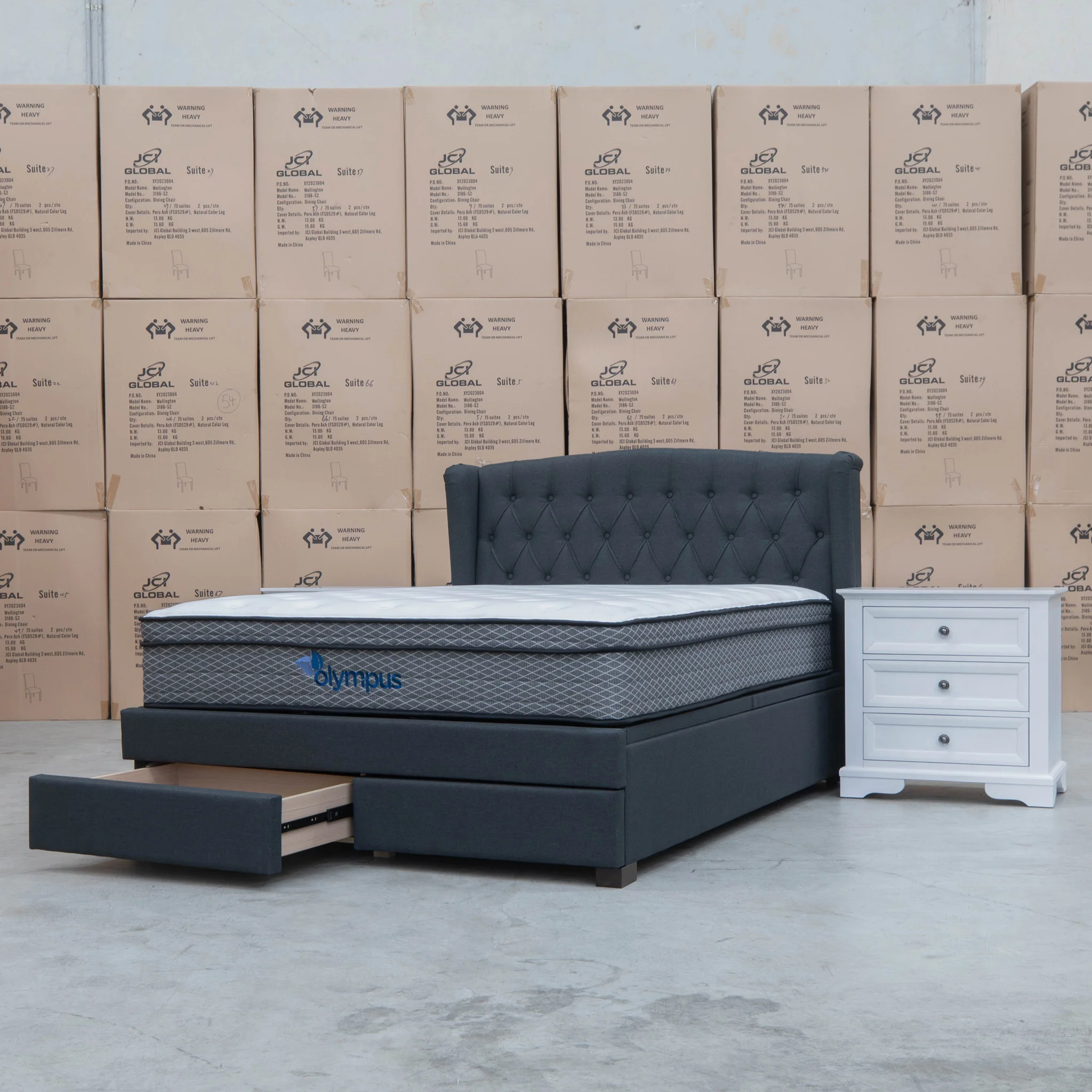 Amelia Queen Fabric Gas Lift Storage Bed - Charcoal - Available After 13th March