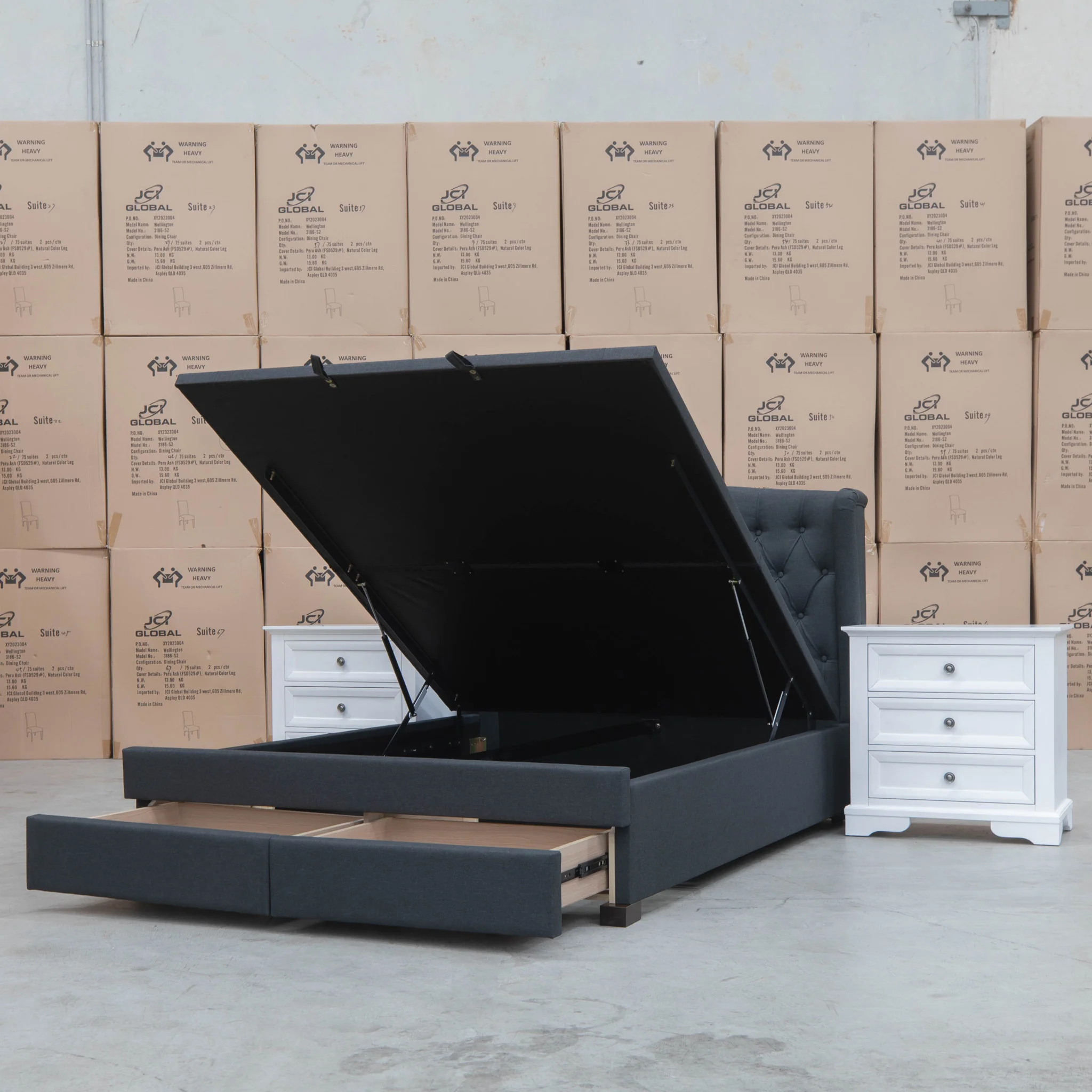 Amelia Queen Fabric Gas Lift Storage Bed - Charcoal - Available After 13th March - Image 7