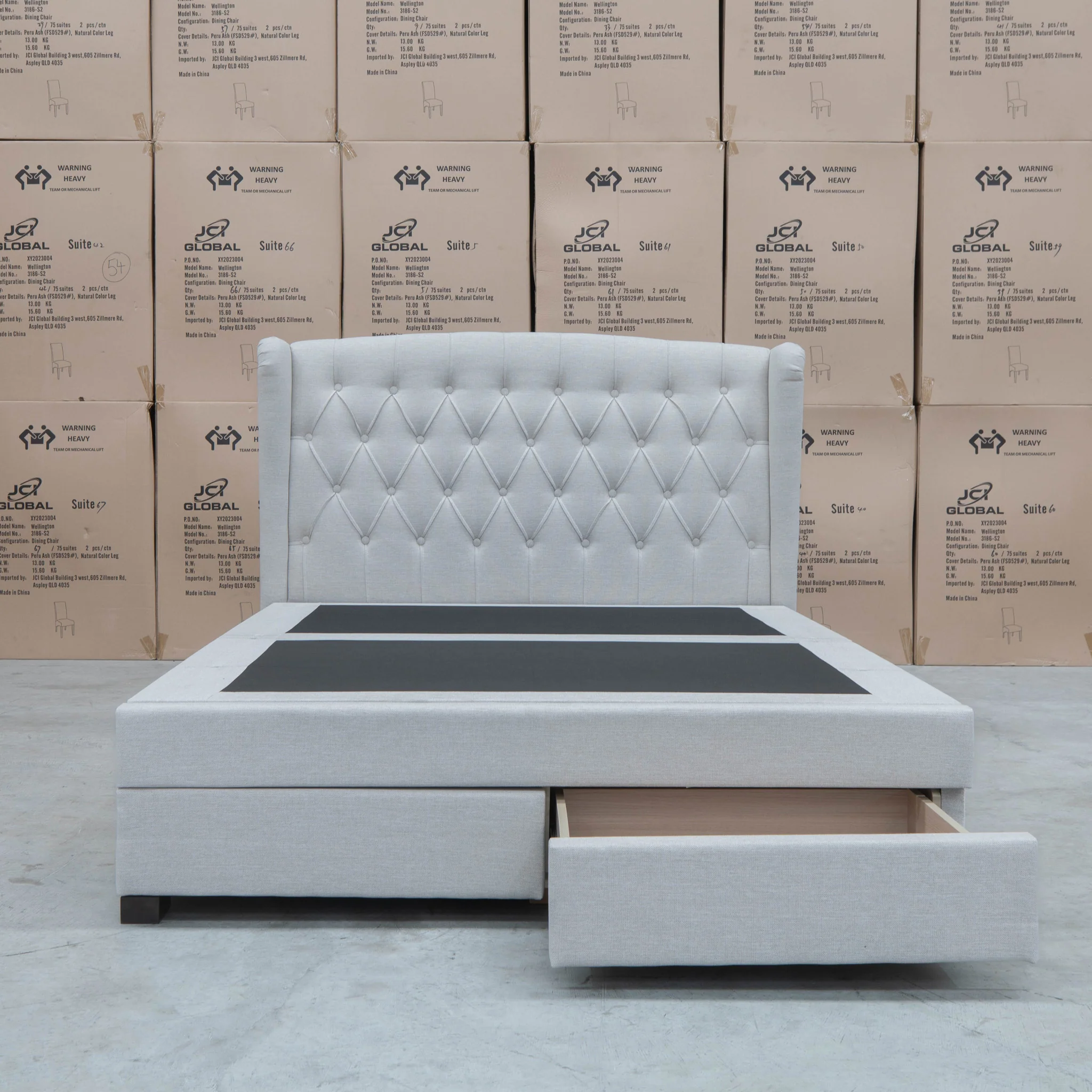 Amelia Queen Fabric Gas Lift Storage Drawer Bed - Oat White - Available After 13th March - Image 15