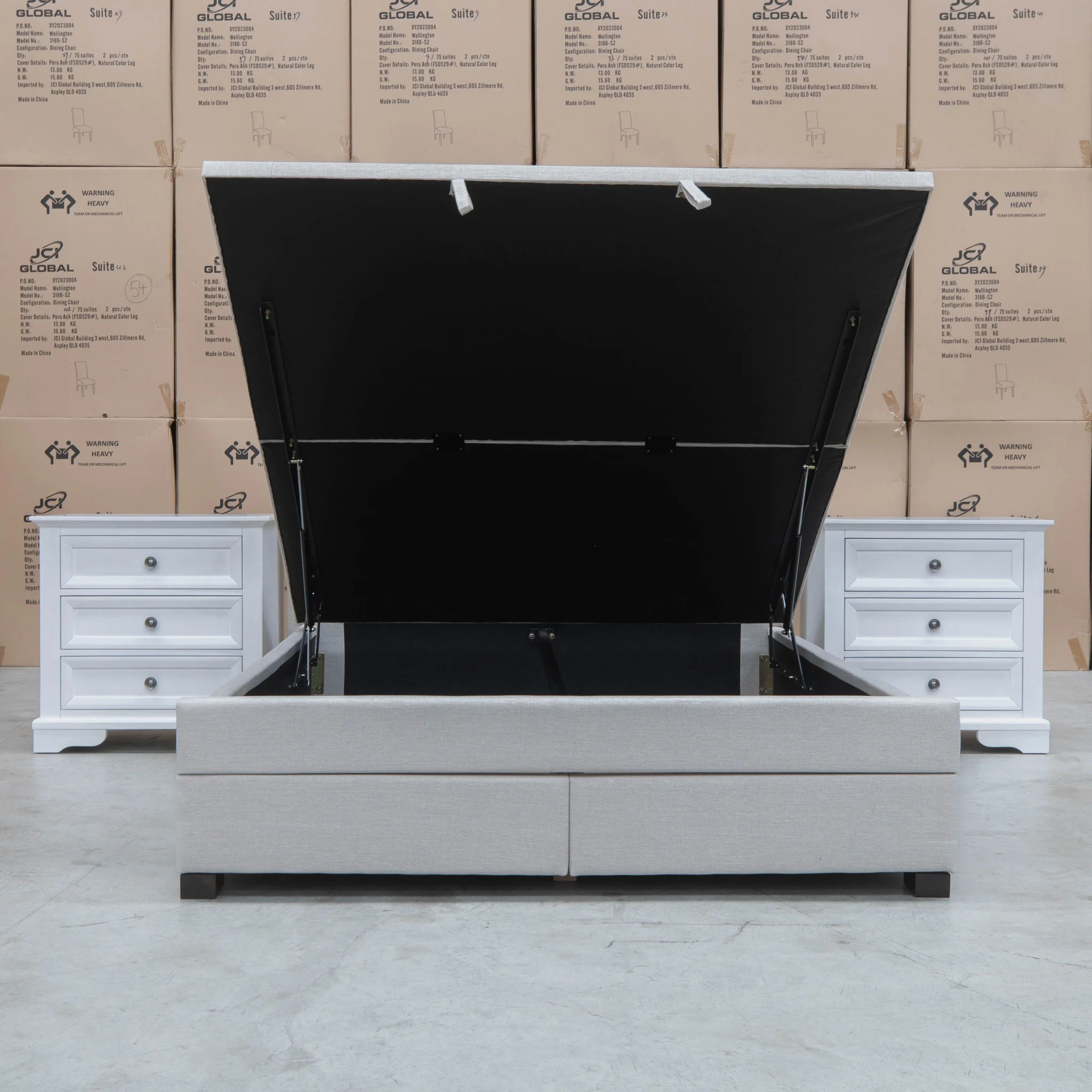Amelia Queen Fabric Gas Lift Storage Drawer Bed - Oat White - Available After 13th March - Image 18