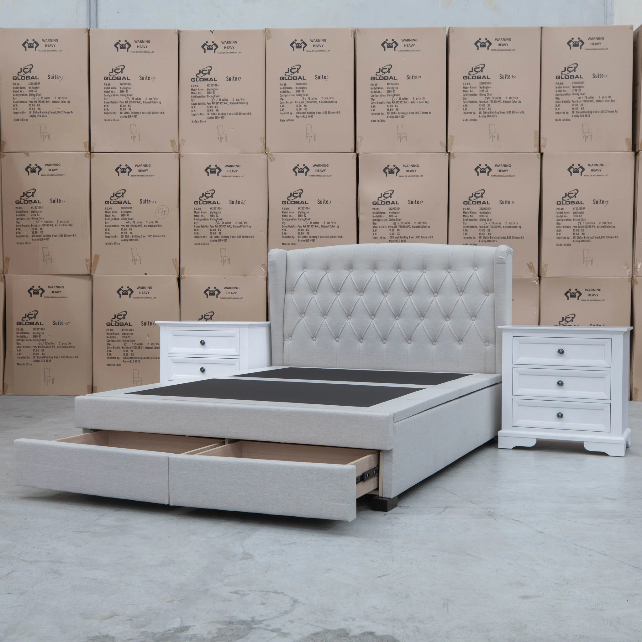 Amelia Queen Fabric Gas Lift Storage Drawer Bed - Oat White - Available After 13th March - Image 22