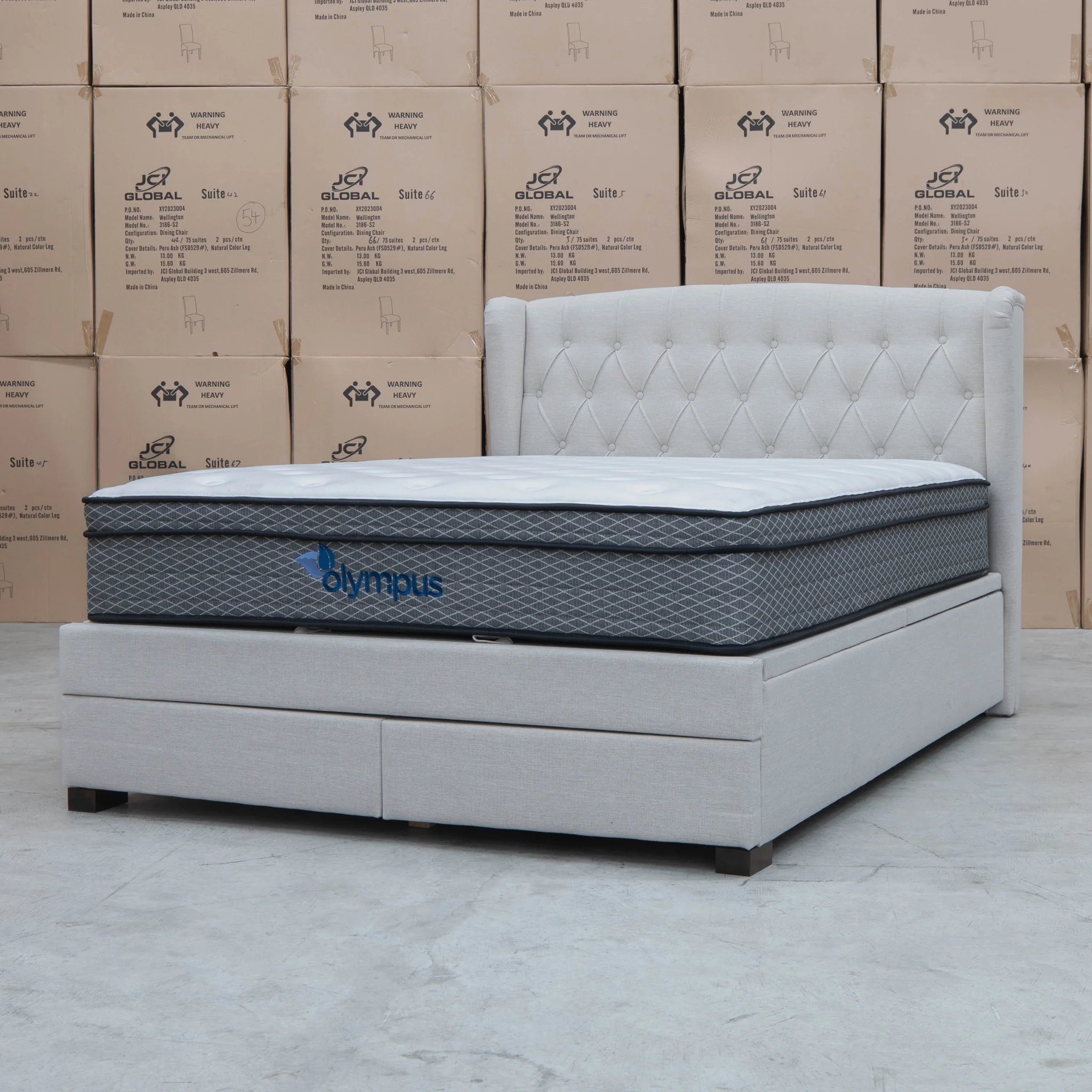 Amelia Queen Fabric Gas Lift Storage Drawer Bed - Oat White - Available After 13th March - Image 23