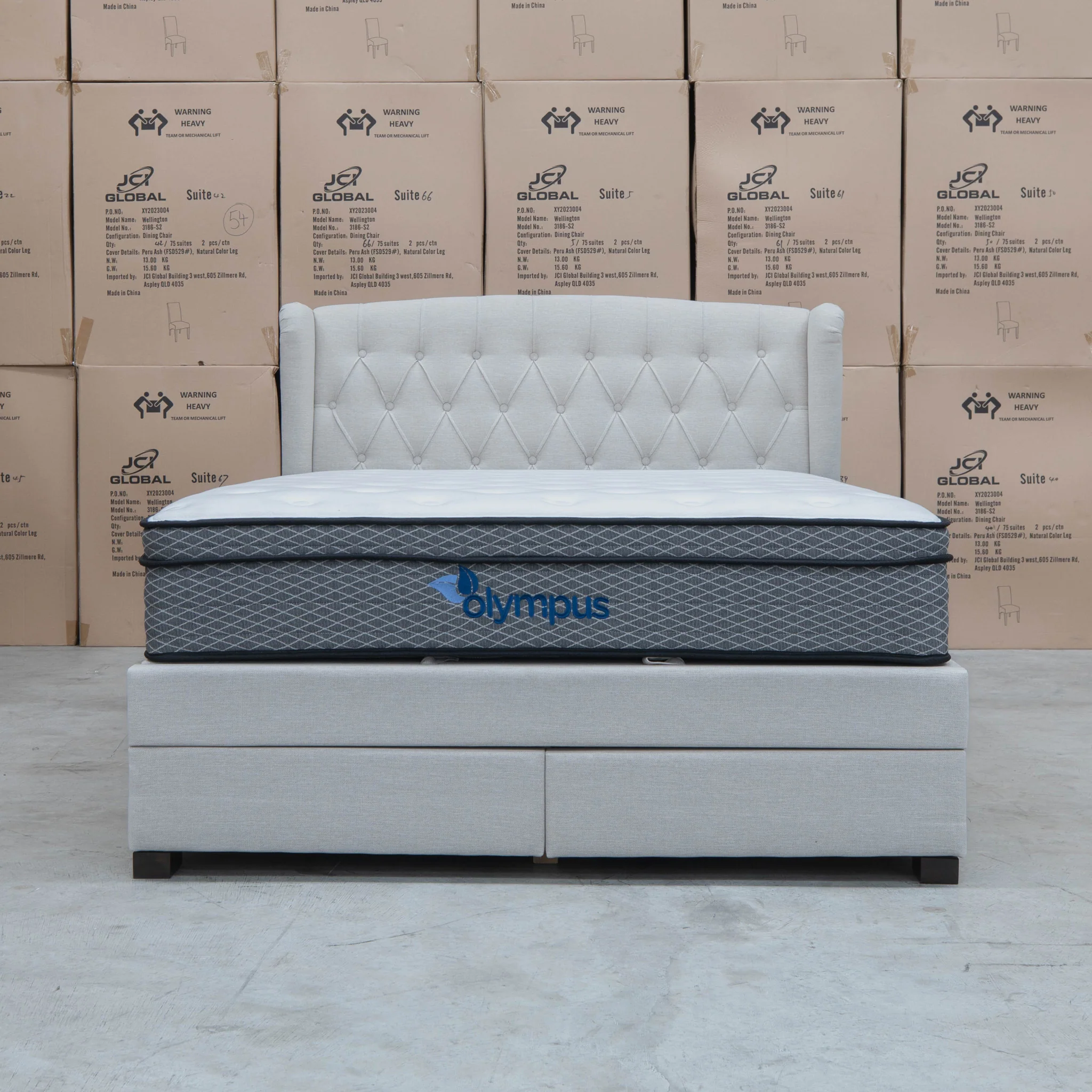 Amelia Queen Fabric Gas Lift Storage Drawer Bed - Oat White - Available After 13th March - Image 24