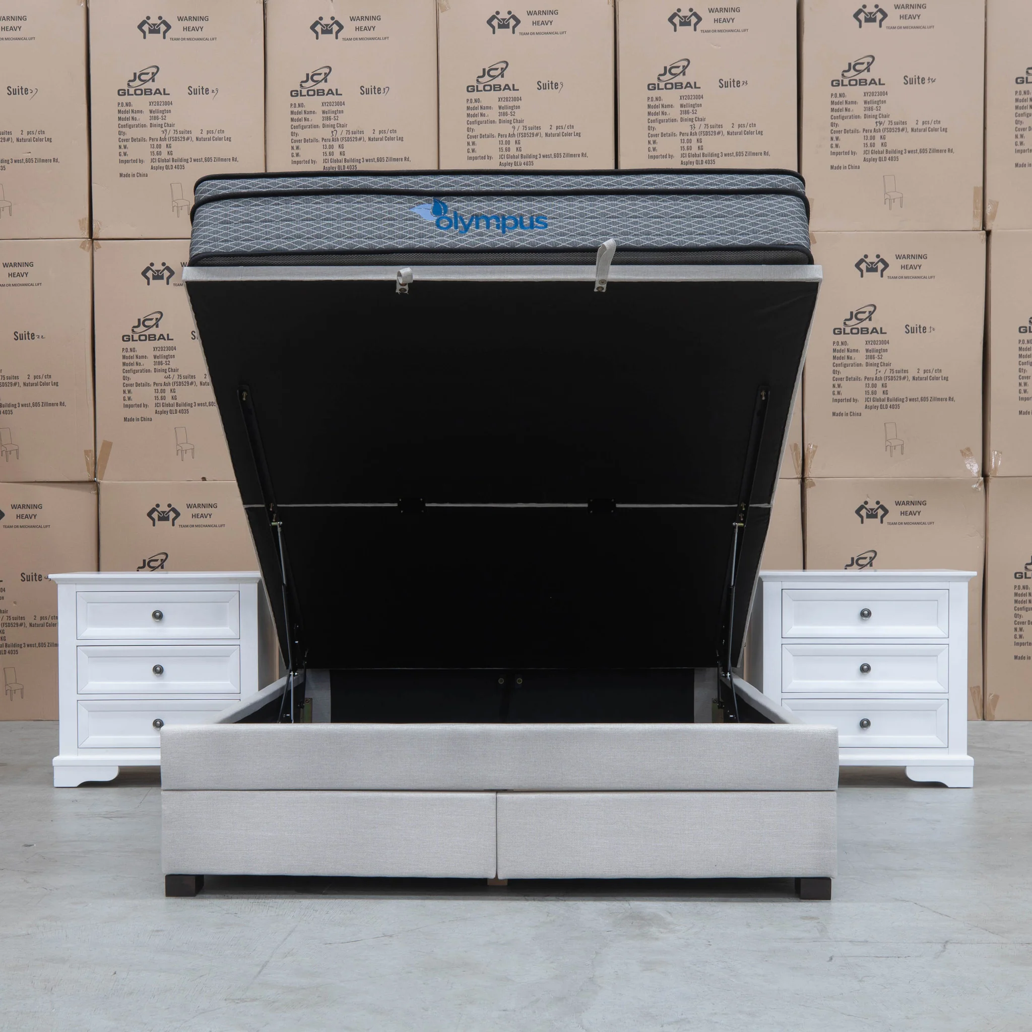 Amelia Queen Fabric Gas Lift Storage Drawer Bed - Oat White - Available After 13th March - Image 6