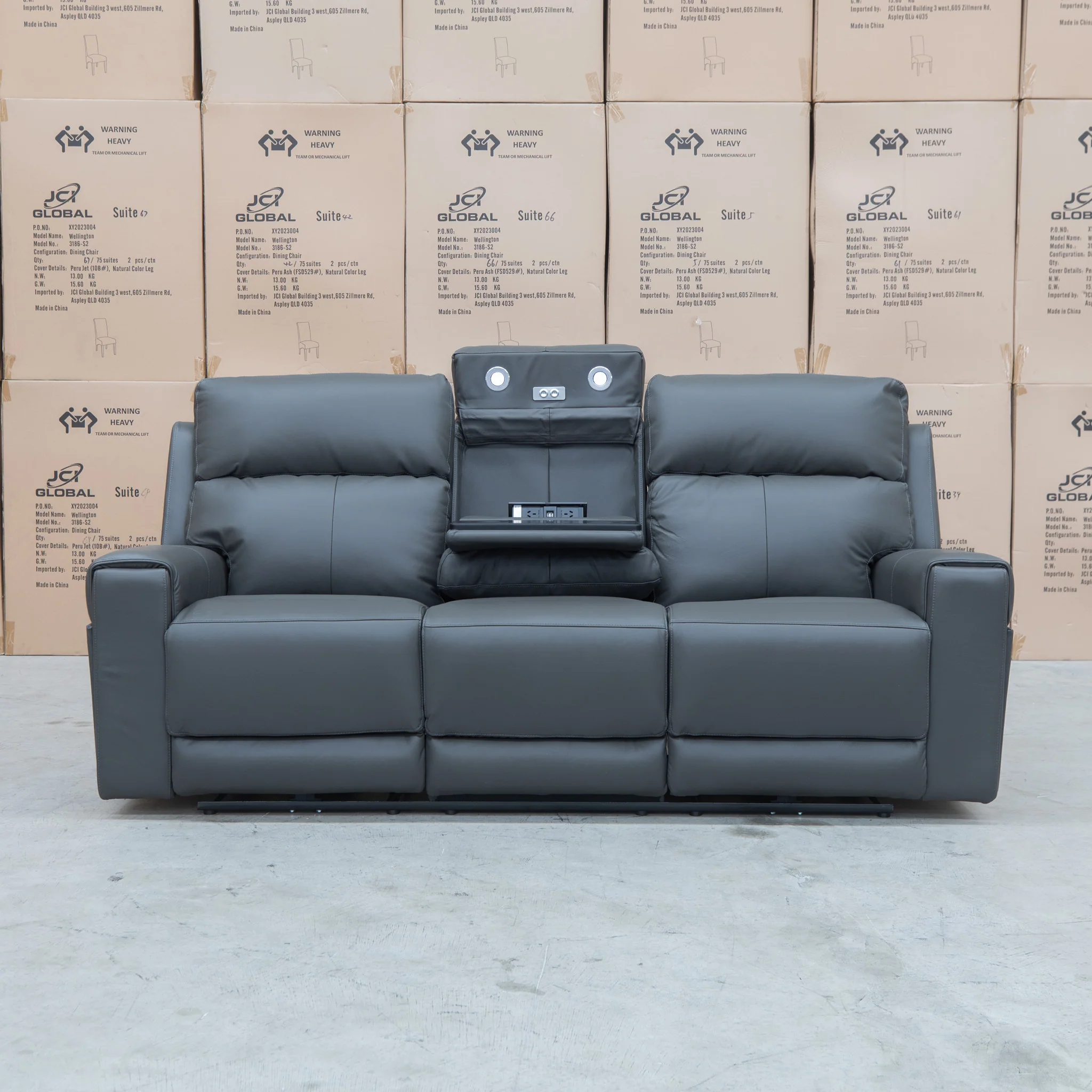 Anchorage Three Seat Triple Motor Electric Recliner Lounge - Storm Leather - Image 15