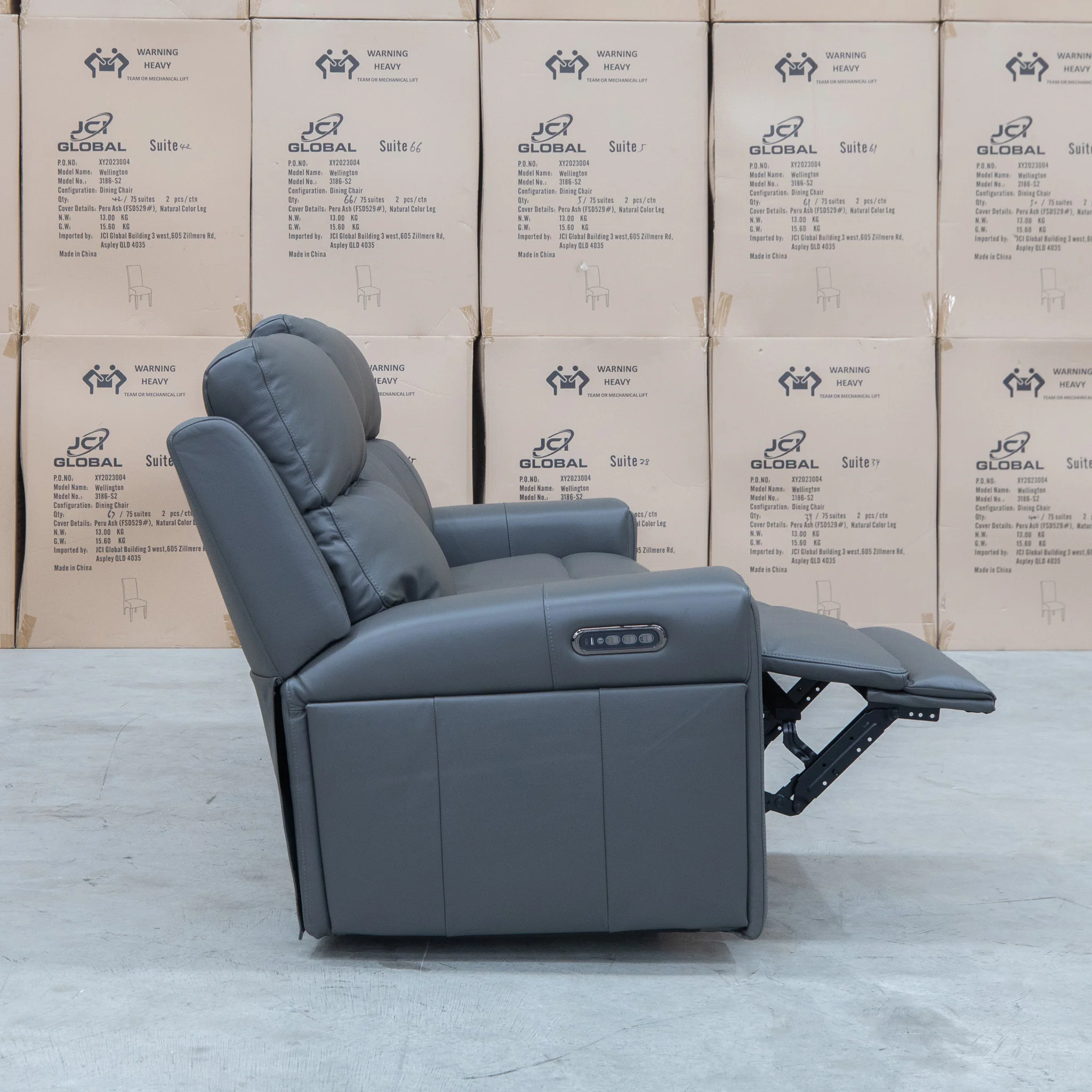 Anchorage Three Seat Triple Motor Electric Recliner Lounge - Storm Leather - Image 19
