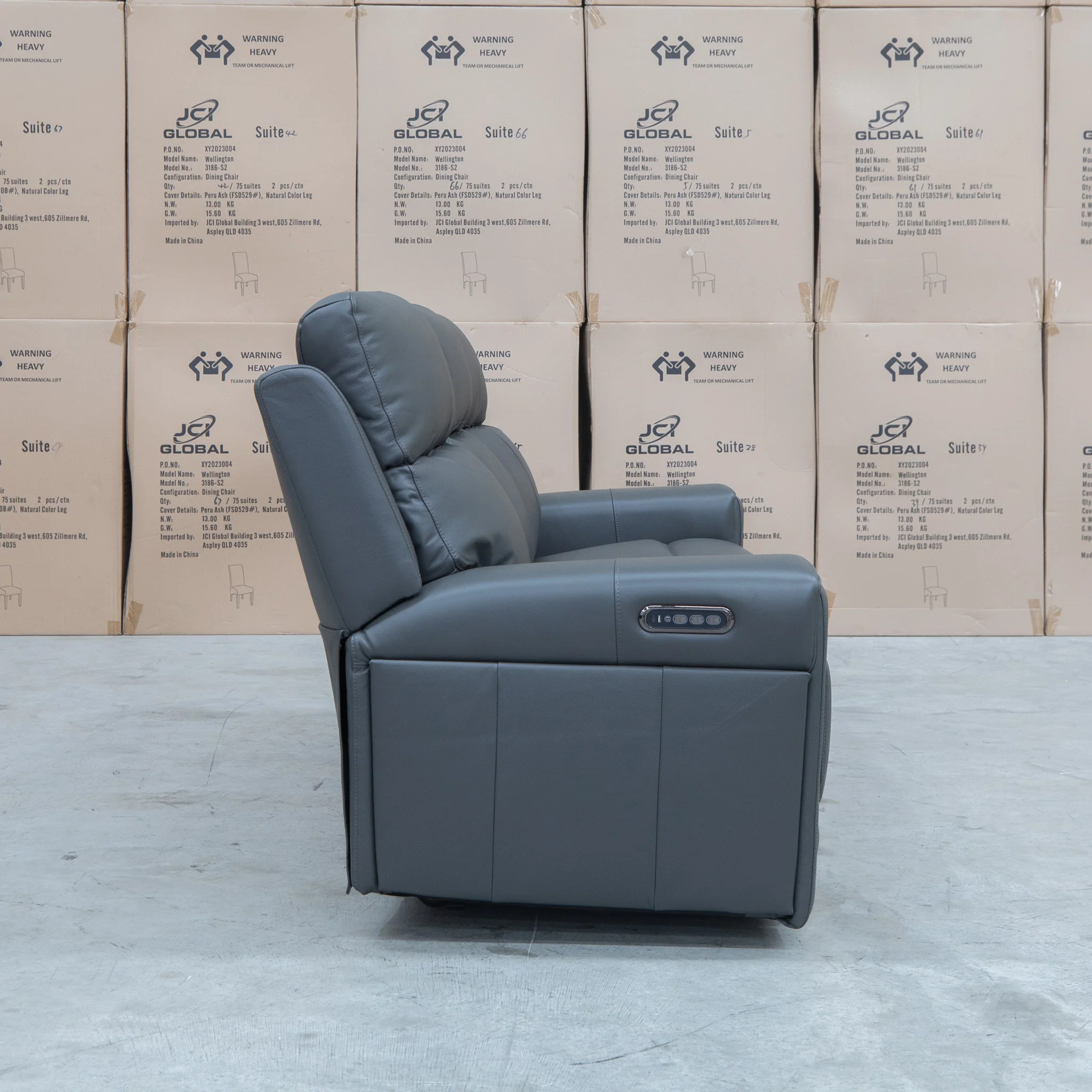 Anchorage Three Seat Triple Motor Electric Recliner Lounge - Storm Leather - Image 20