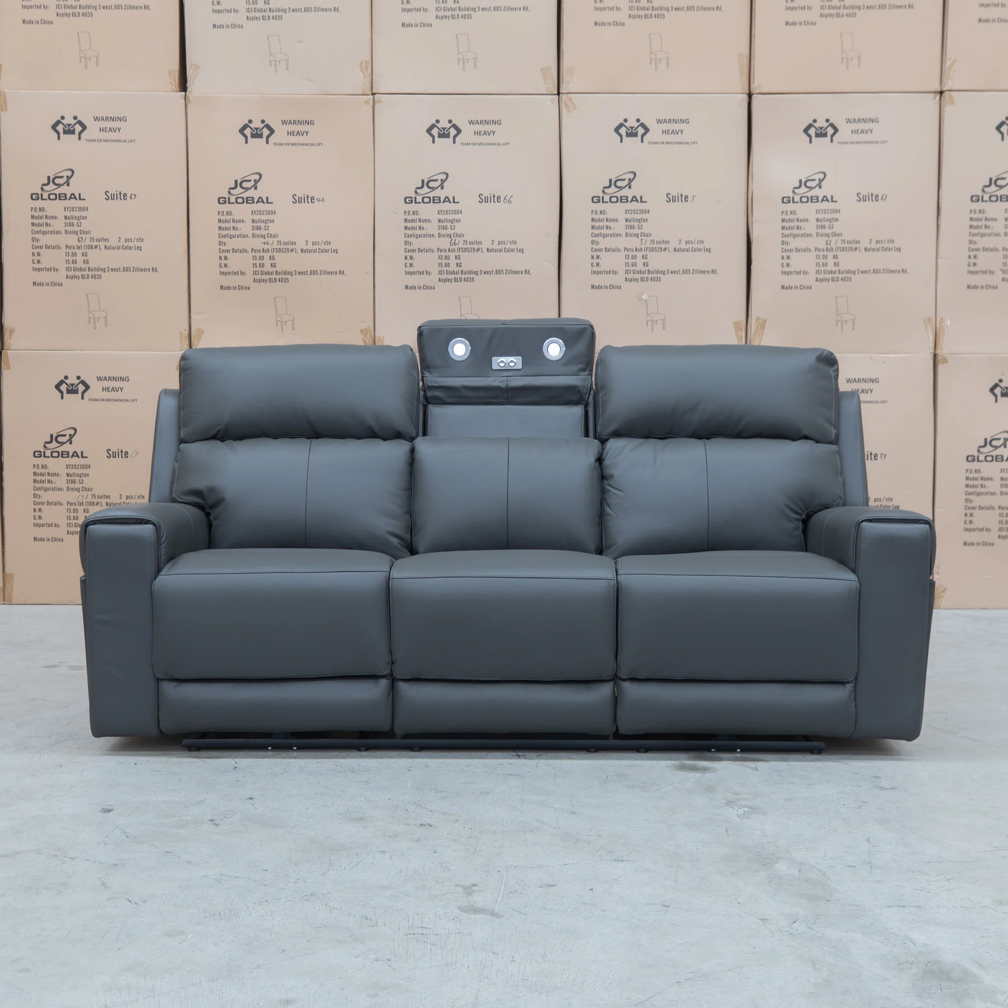 Anchorage Three Seat Triple Motor Electric Recliner Lounge - Storm Leather - Image 3