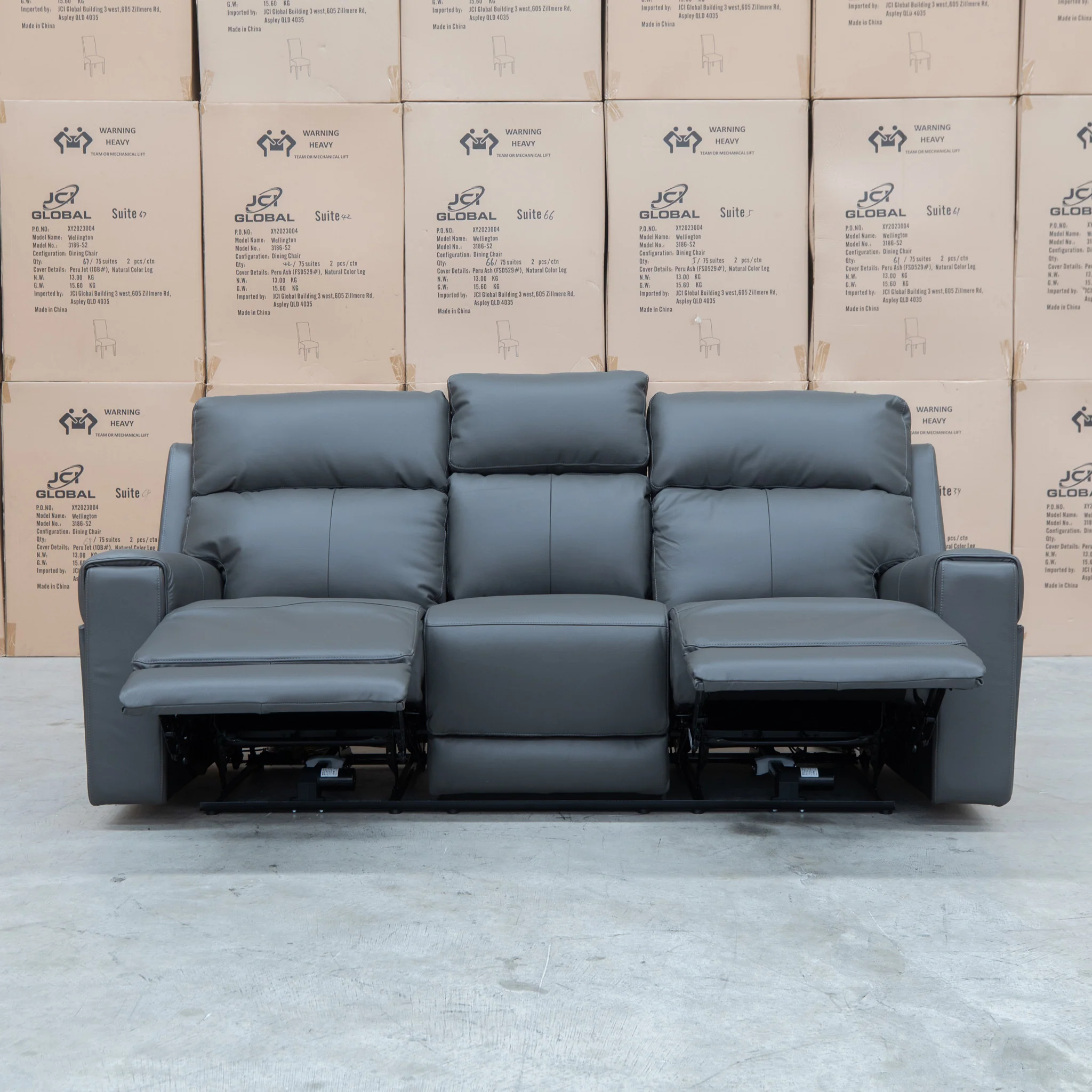 Anchorage Three Seat Triple Motor Electric Recliner Lounge - Storm Leather - Image 5