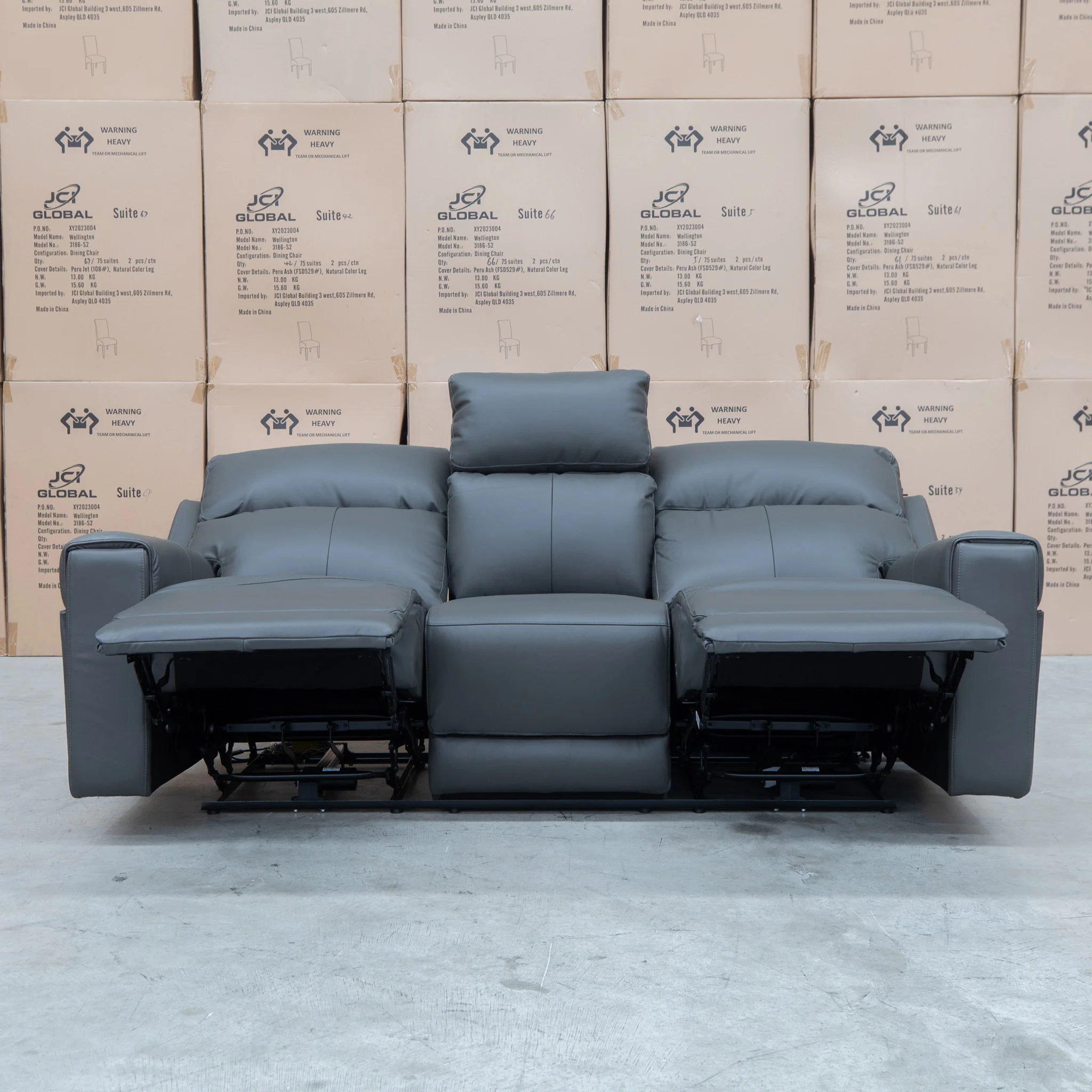 Anchorage Three Seat Triple Motor Electric Recliner Lounge - Storm Leather - Image 6