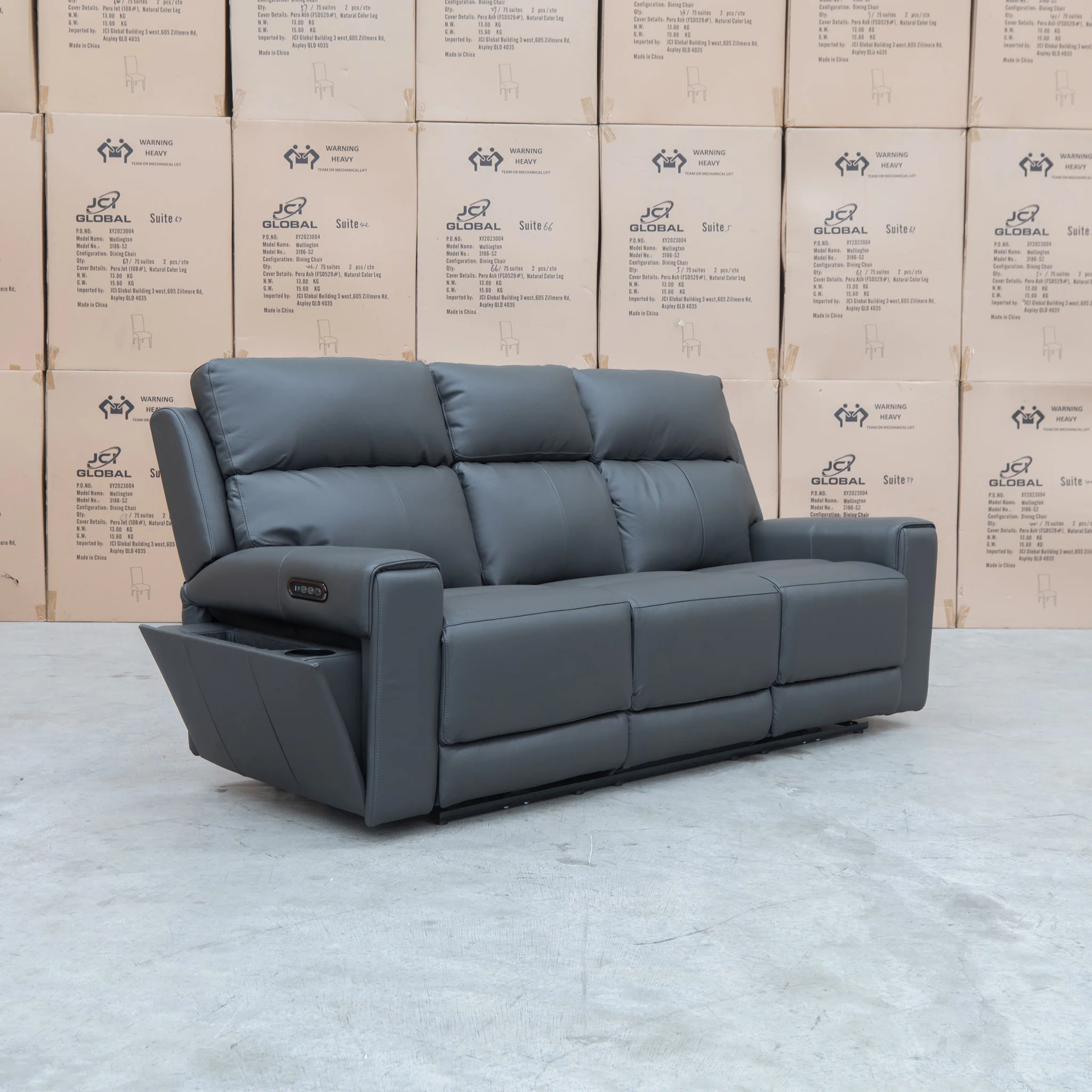 Anchorage Three Seat Triple Motor Electric Recliner Lounge - Storm Leather - Image 8