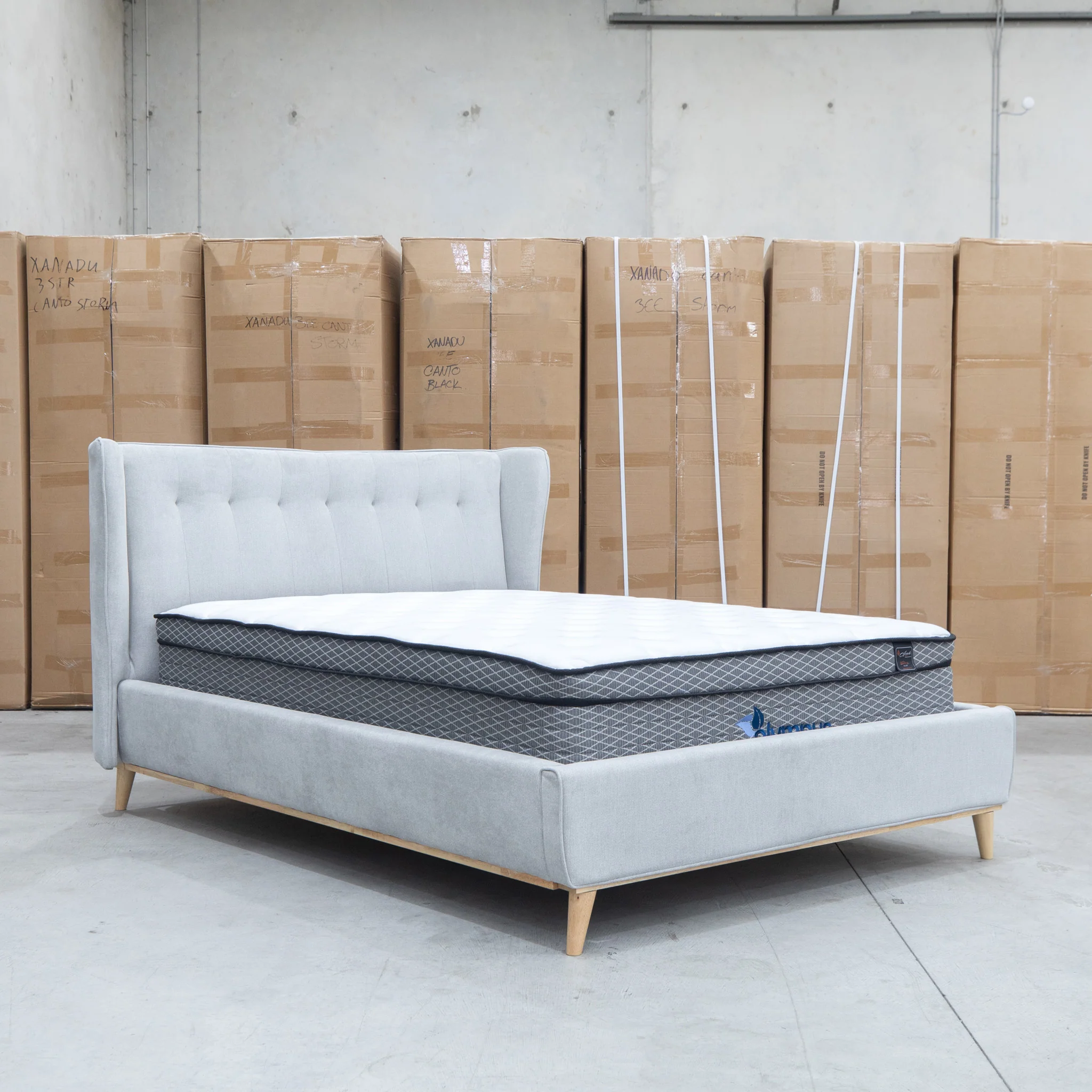 Aspen Queen Upholstered Bed - Light Grey - Image 4