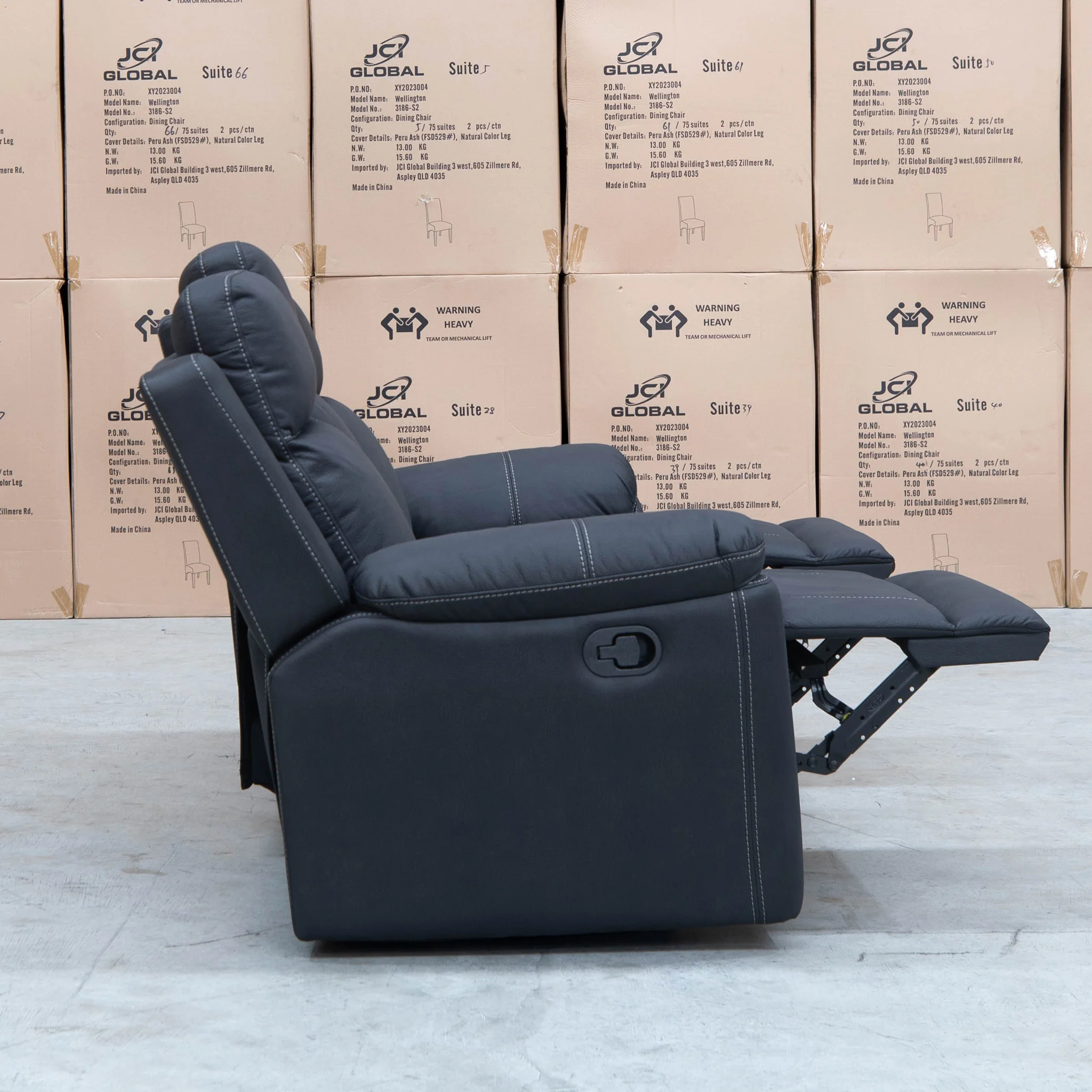 Bari Three Seat Recliner Lounge - Jet - Image 12