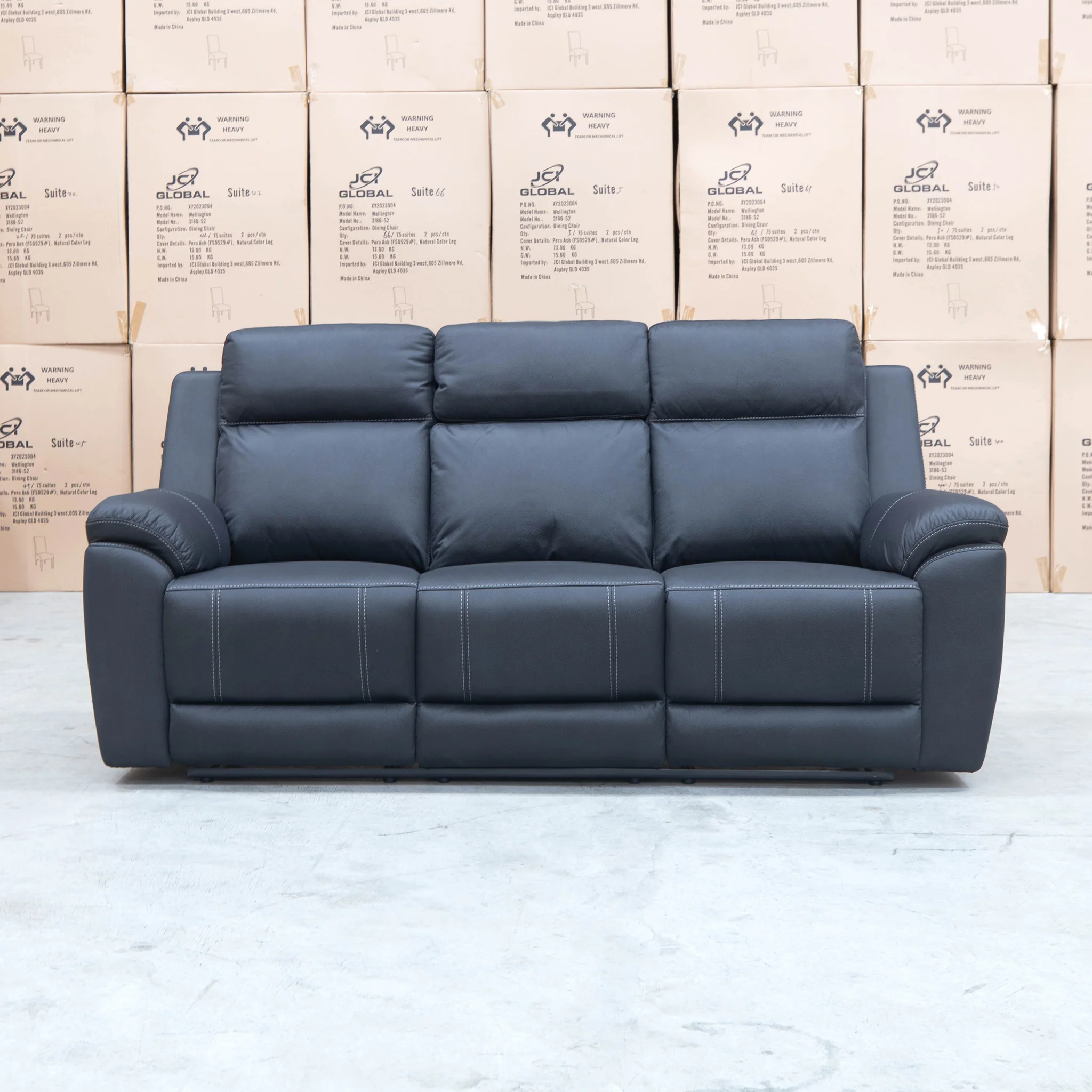 Bari Three Seat Recliner Lounge - Jet - Image 3