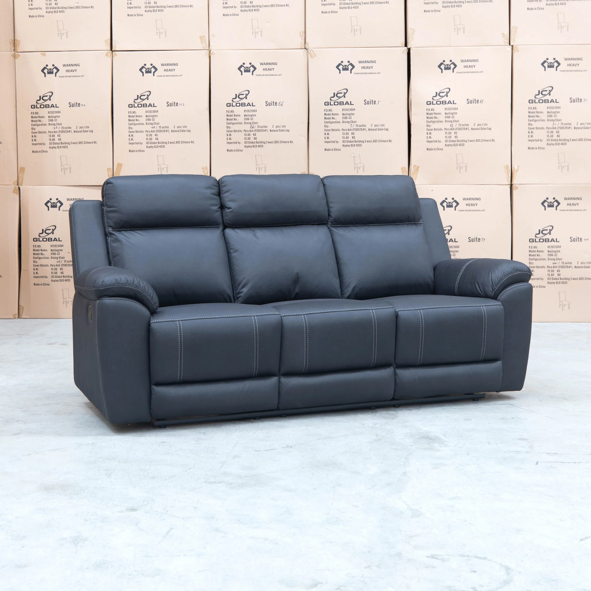 Bari Three Seat Recliner Lounge - Jet - Image 7