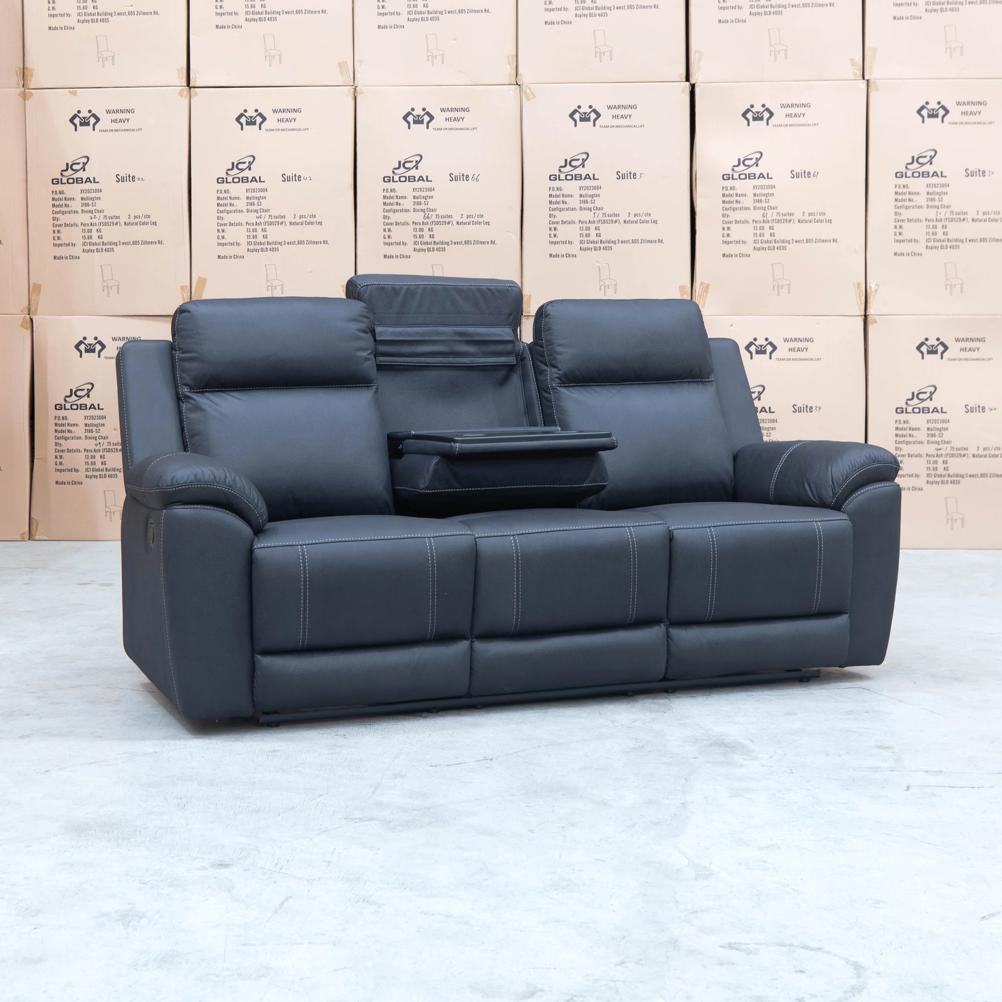 Bari Three Seat Recliner Lounge - Jet - Image 8