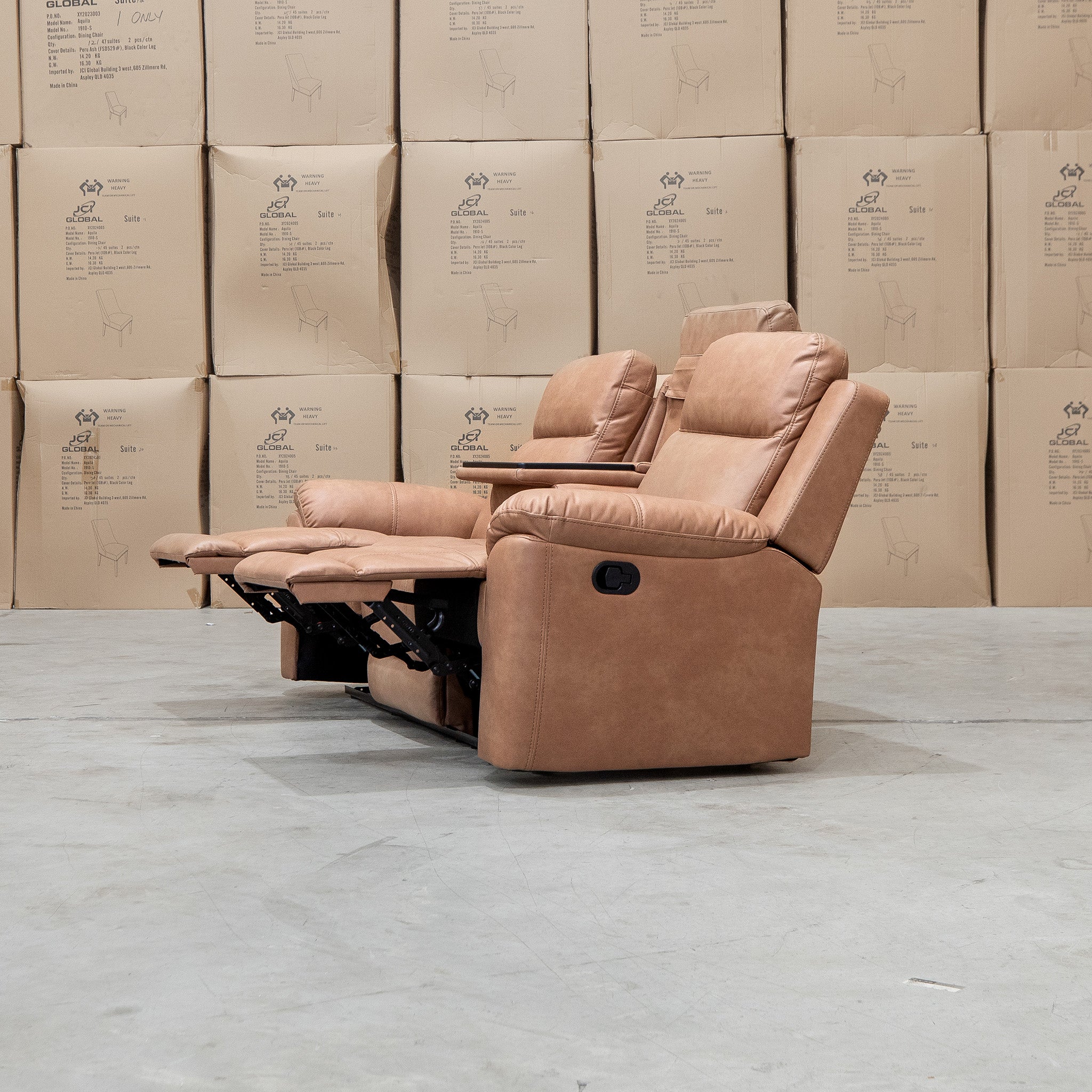 Bari Three Seat Recliner Lounge - Tan - Image 7