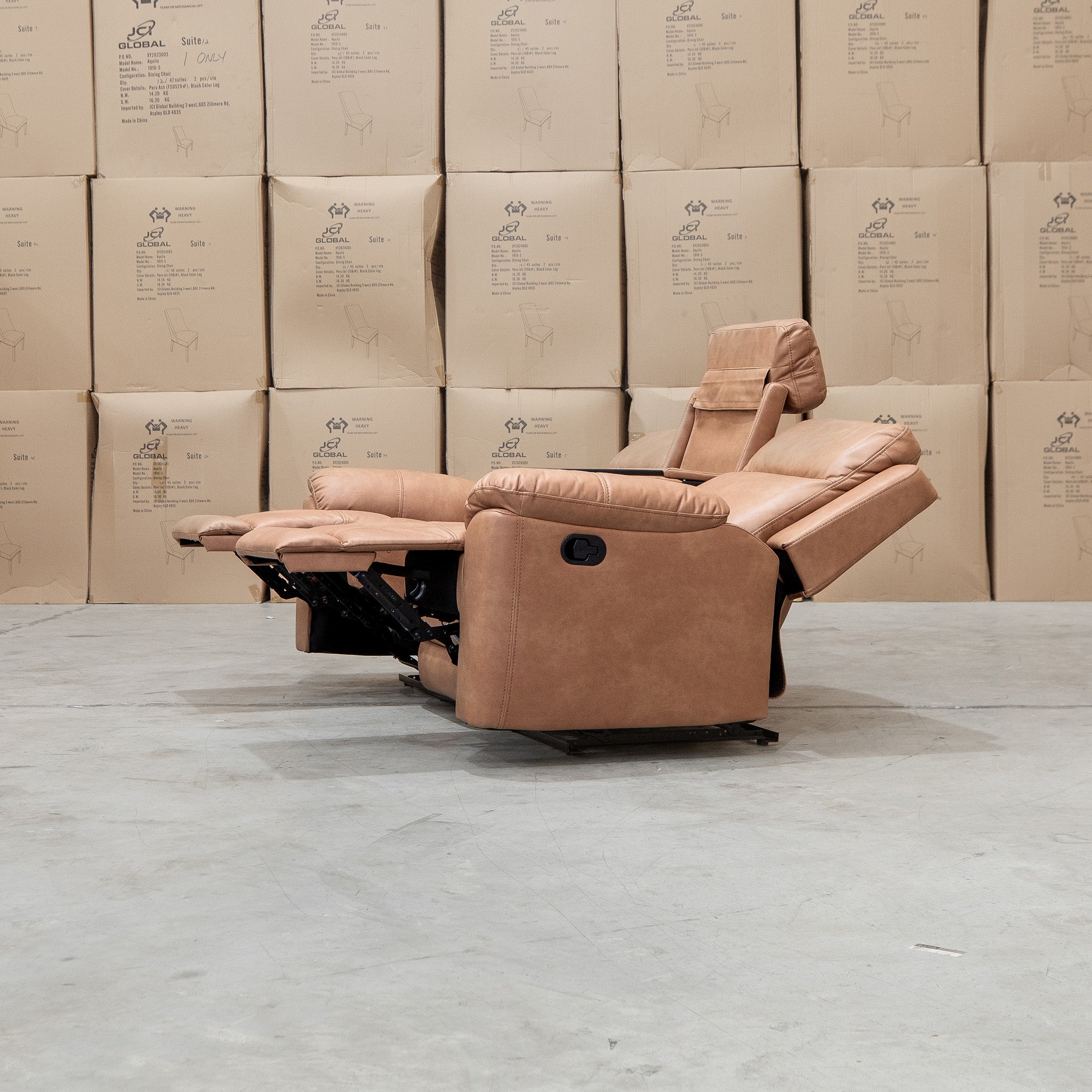 Bari Three Seat Recliner Lounge - Tan - Image 8