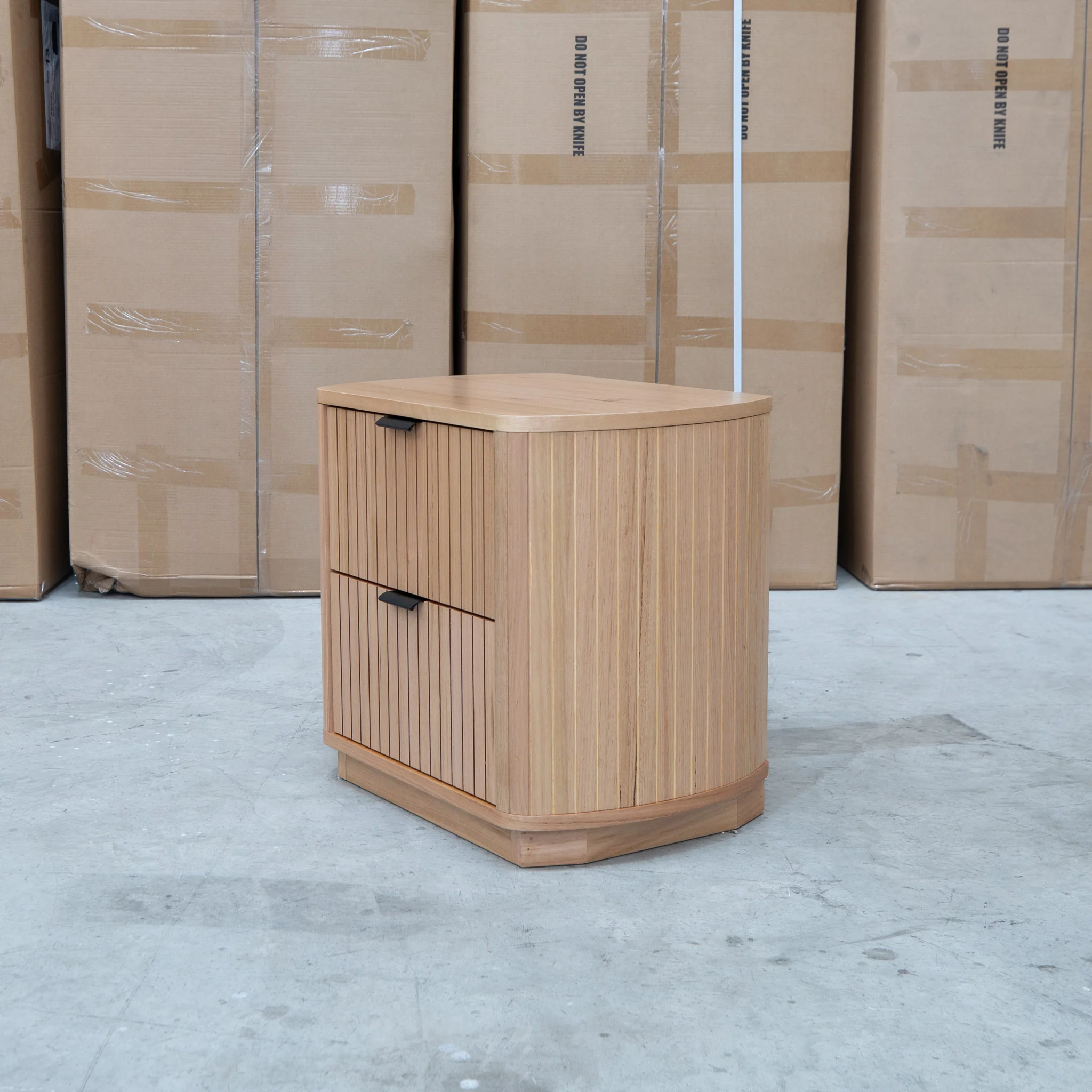 Bentley Curved Two Drawer Australian Messmate Hardwood Bedside - Image 3