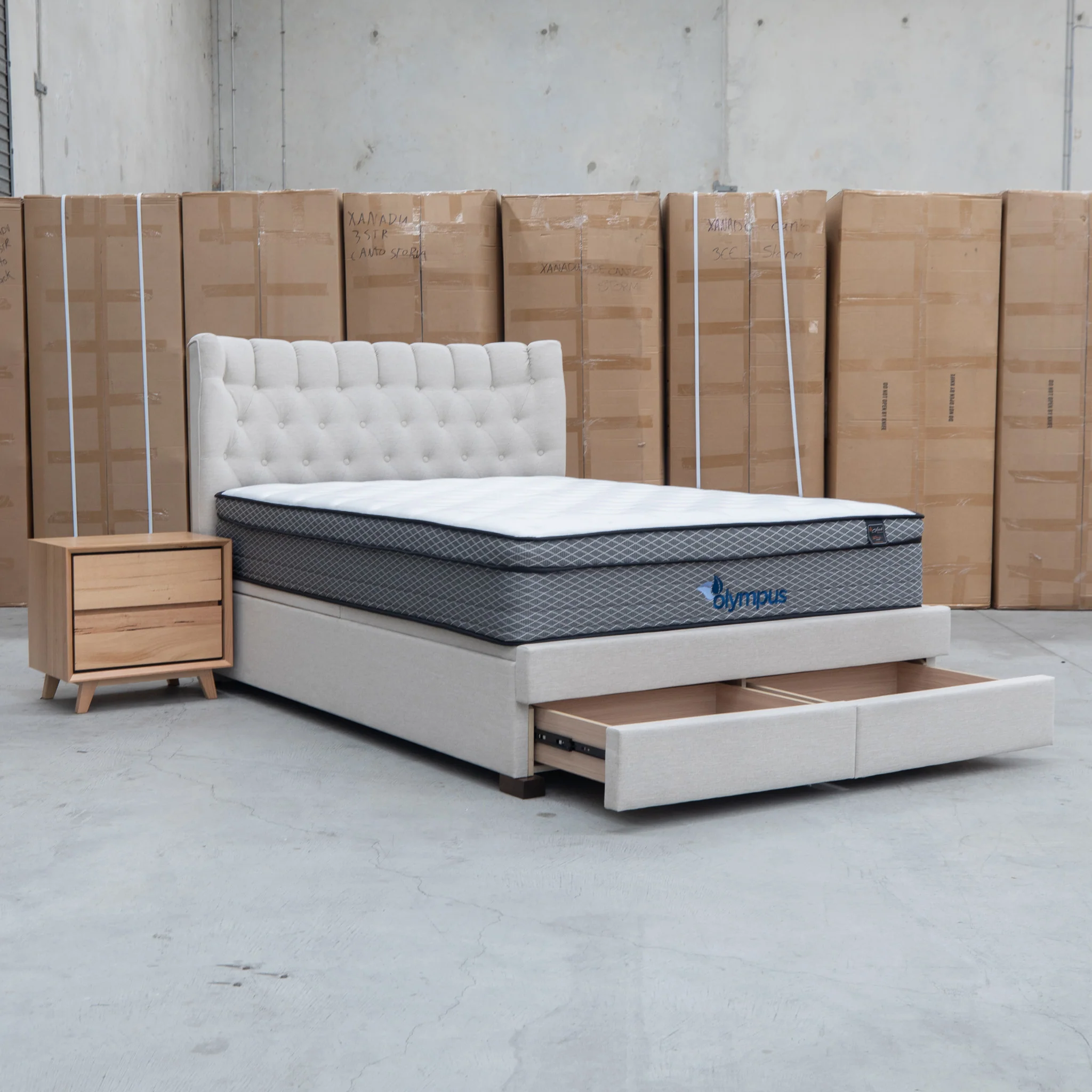Blake King Upholstered Gas Lift Storage Bed - Oat White