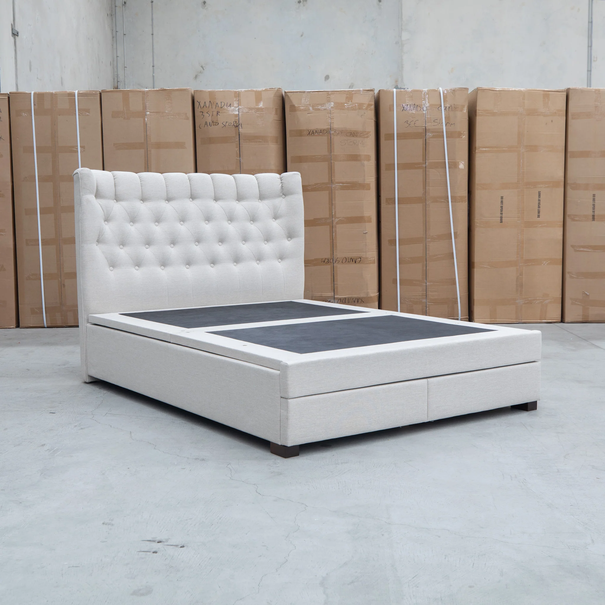 Blake King Upholstered Gas Lift Storage Bed - Oat White - Image 8