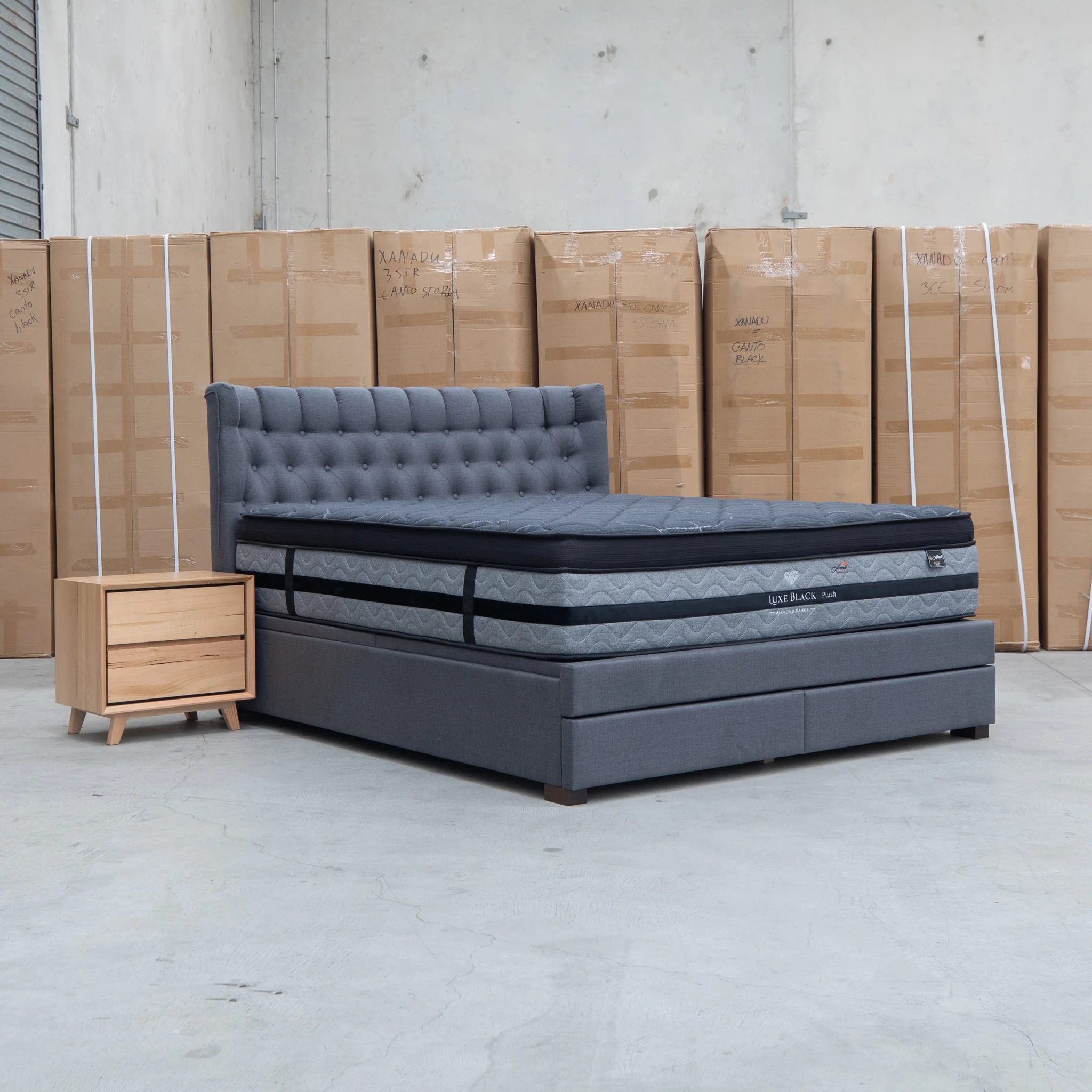 Blake Queen Upholstered Gas Lift Storage Bed - Charcoal