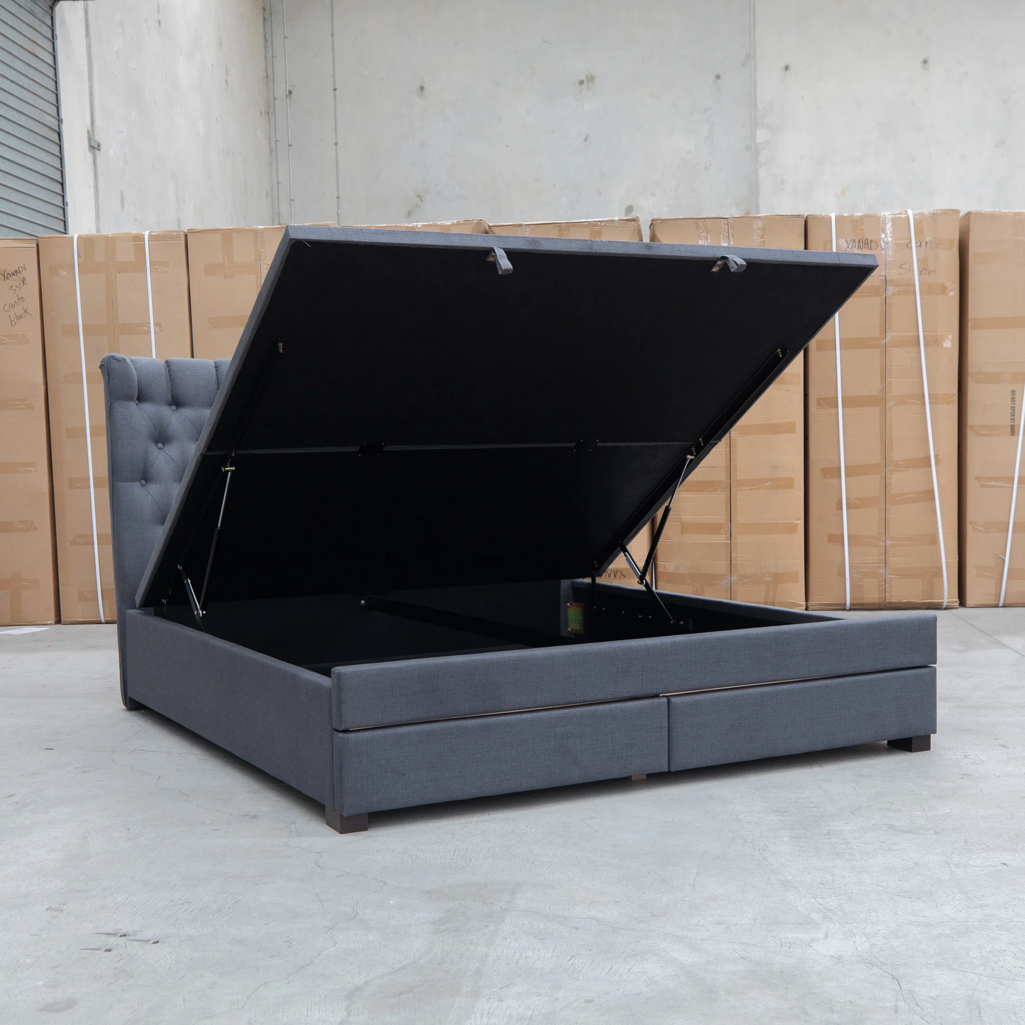 Blake Queen Upholstered Gas Lift Storage Bed - Charcoal - Image 10