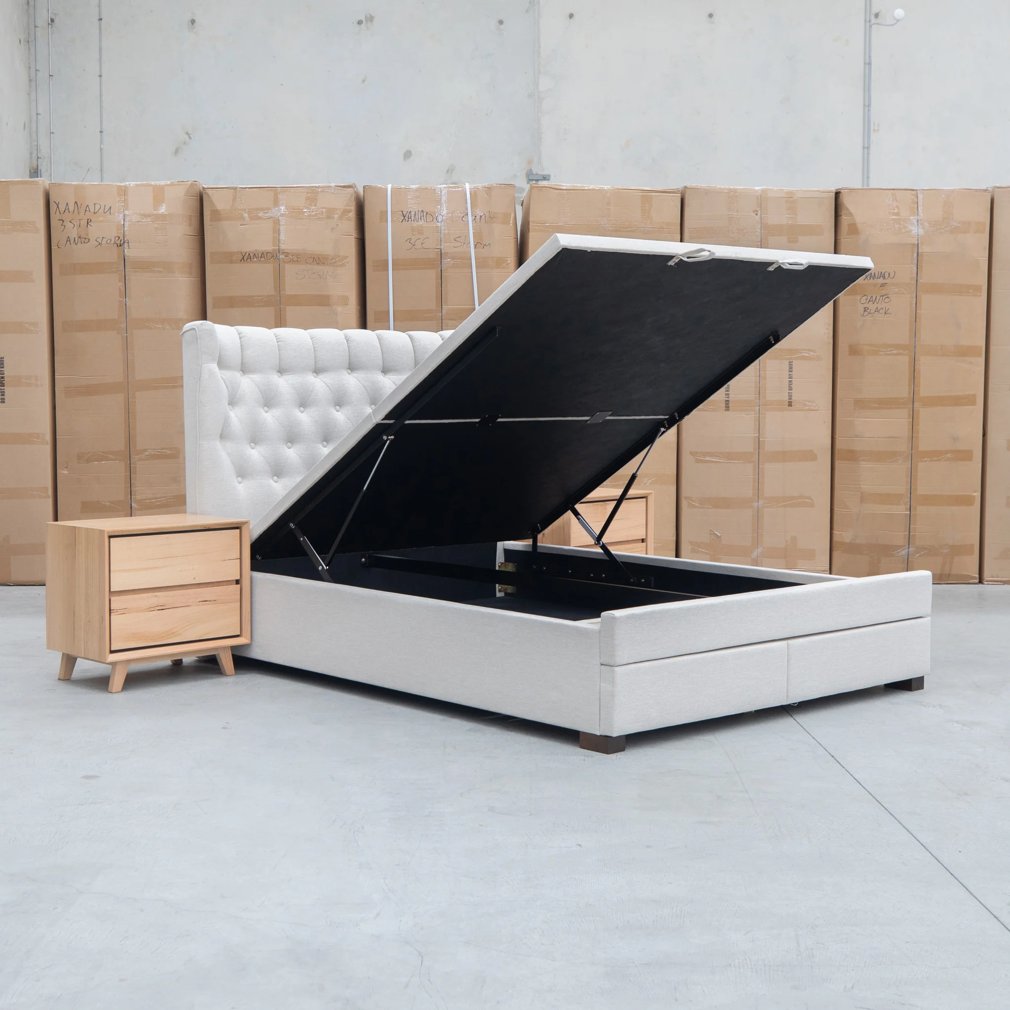 Blake Queen Upholstered Gas Lift Storage Bed - Oat White - Image 14