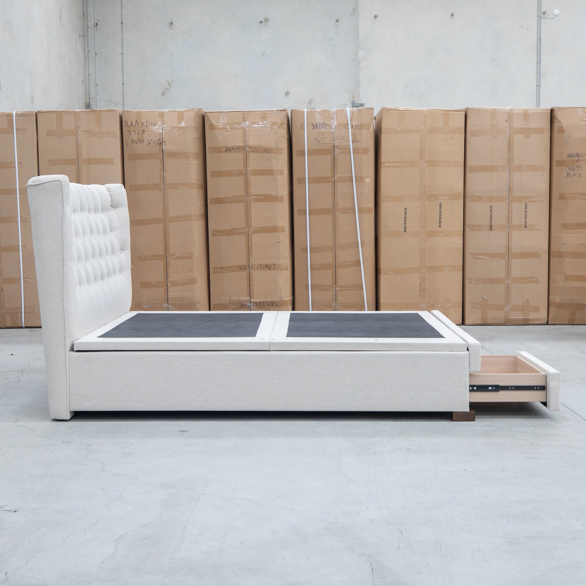 Blake Queen Upholstered Gas Lift Storage Bed - Oat White - Image 19