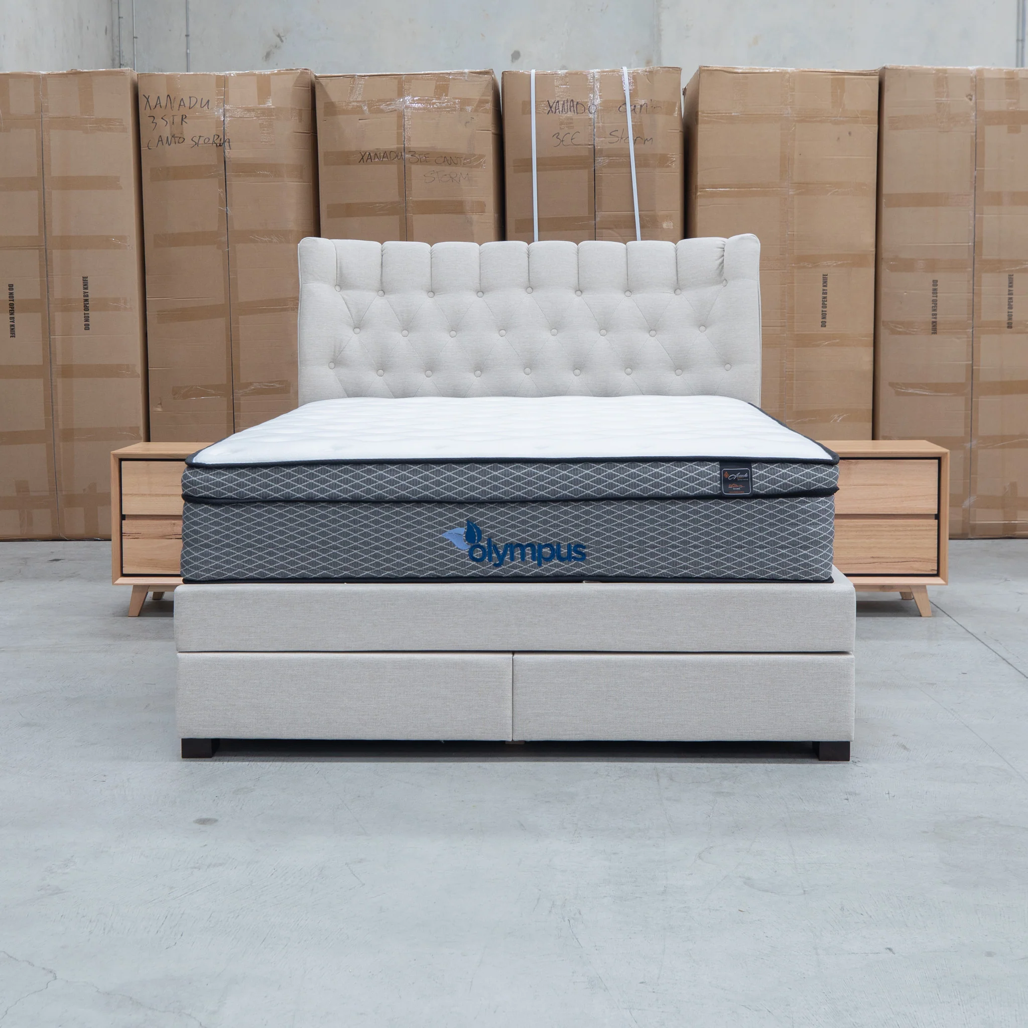 Blake Queen Upholstered Gas Lift Storage Bed - Oat White - Image 20