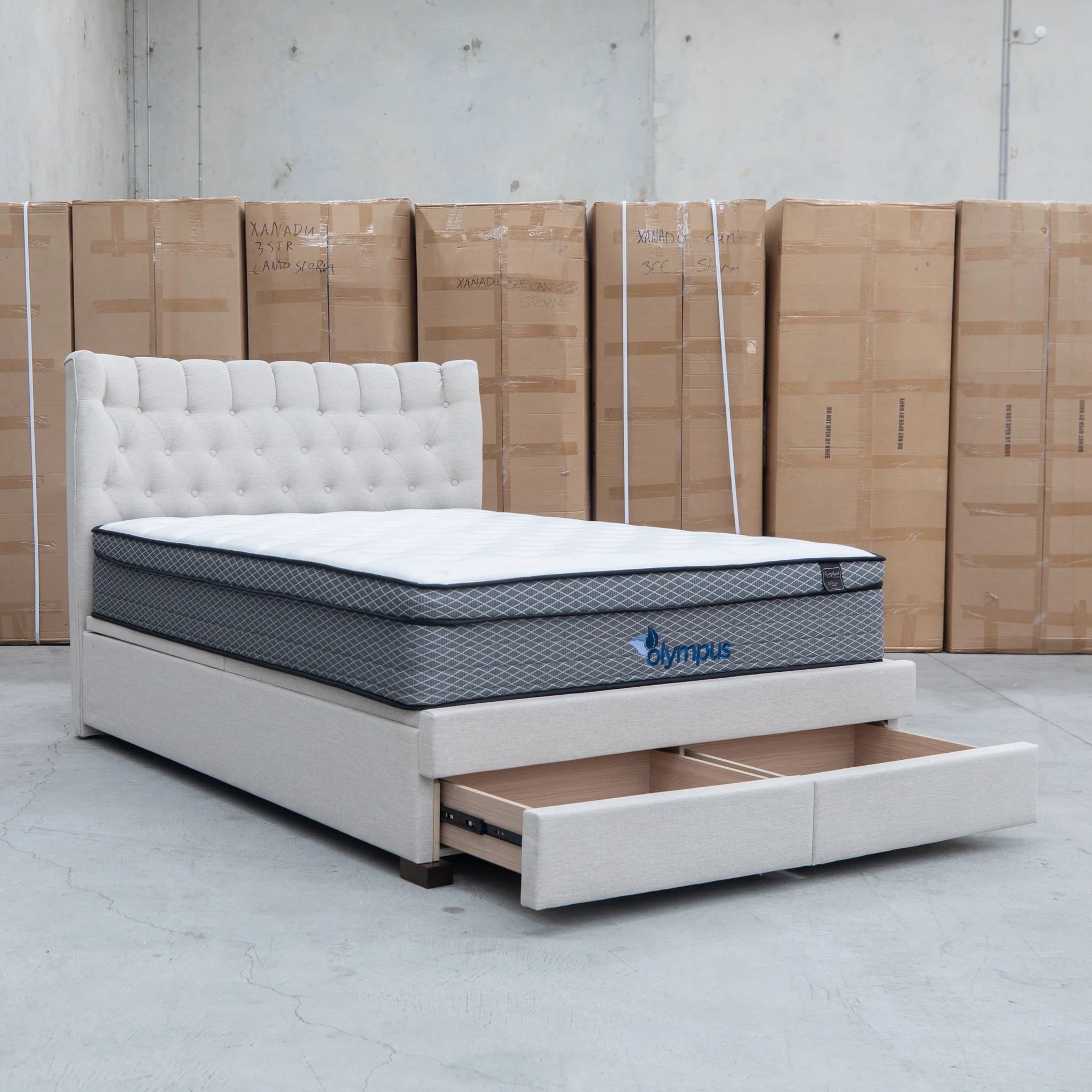 Blake Queen Upholstered Gas Lift Storage Bed - Oat White - Image 26