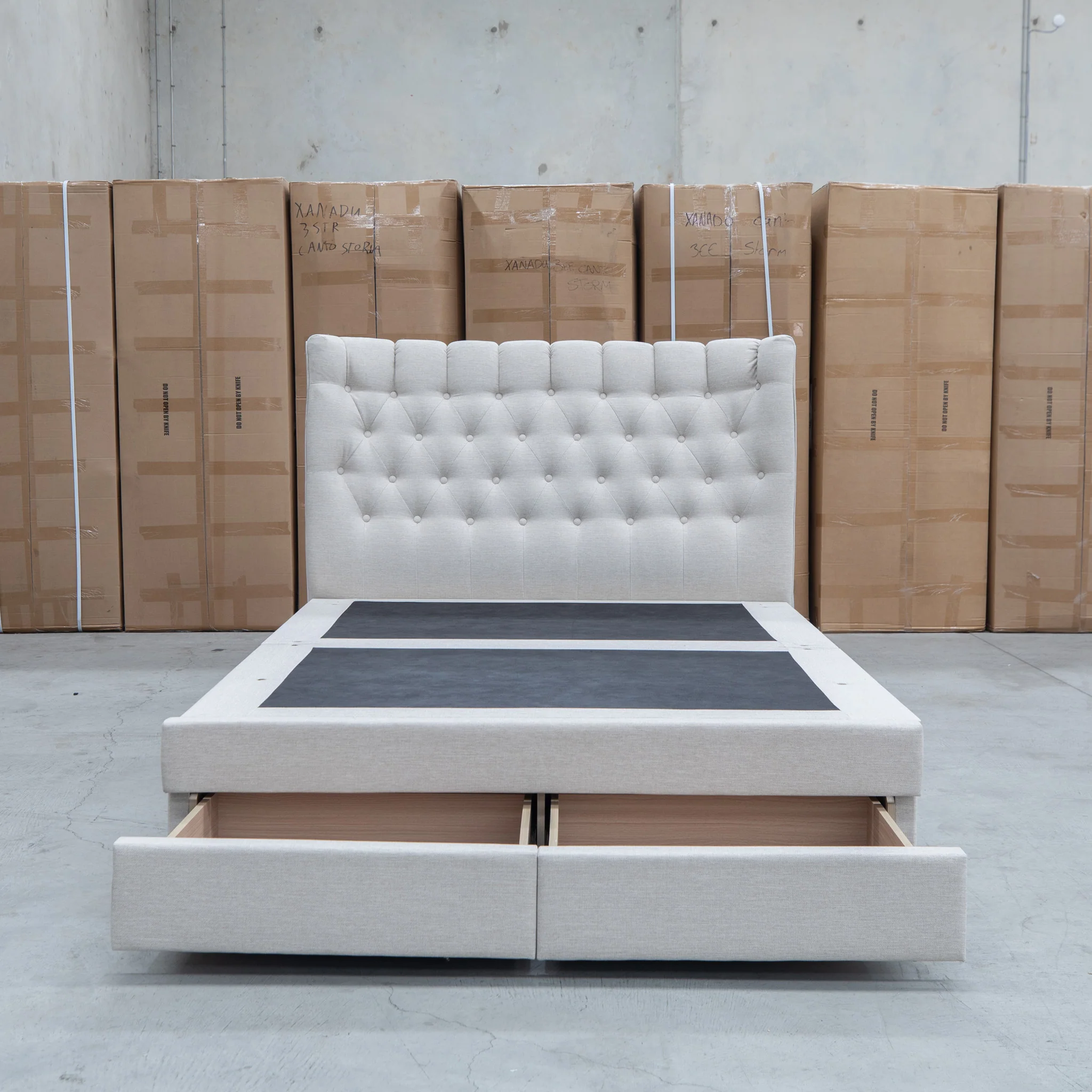 Blake Queen Upholstered Gas Lift Storage Bed - Oat White - Image 31