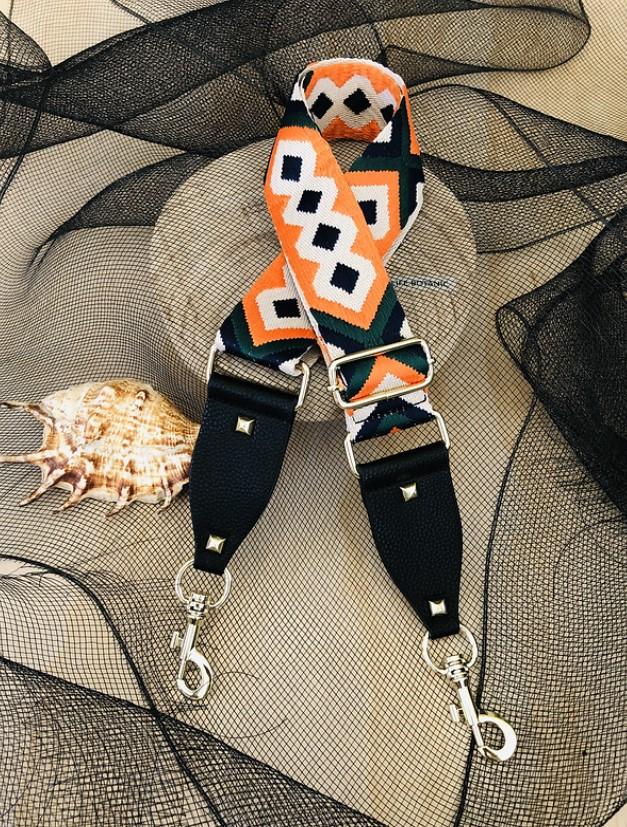 Bo Ho - Green & Orange - Bag Strap - Silver Hardware