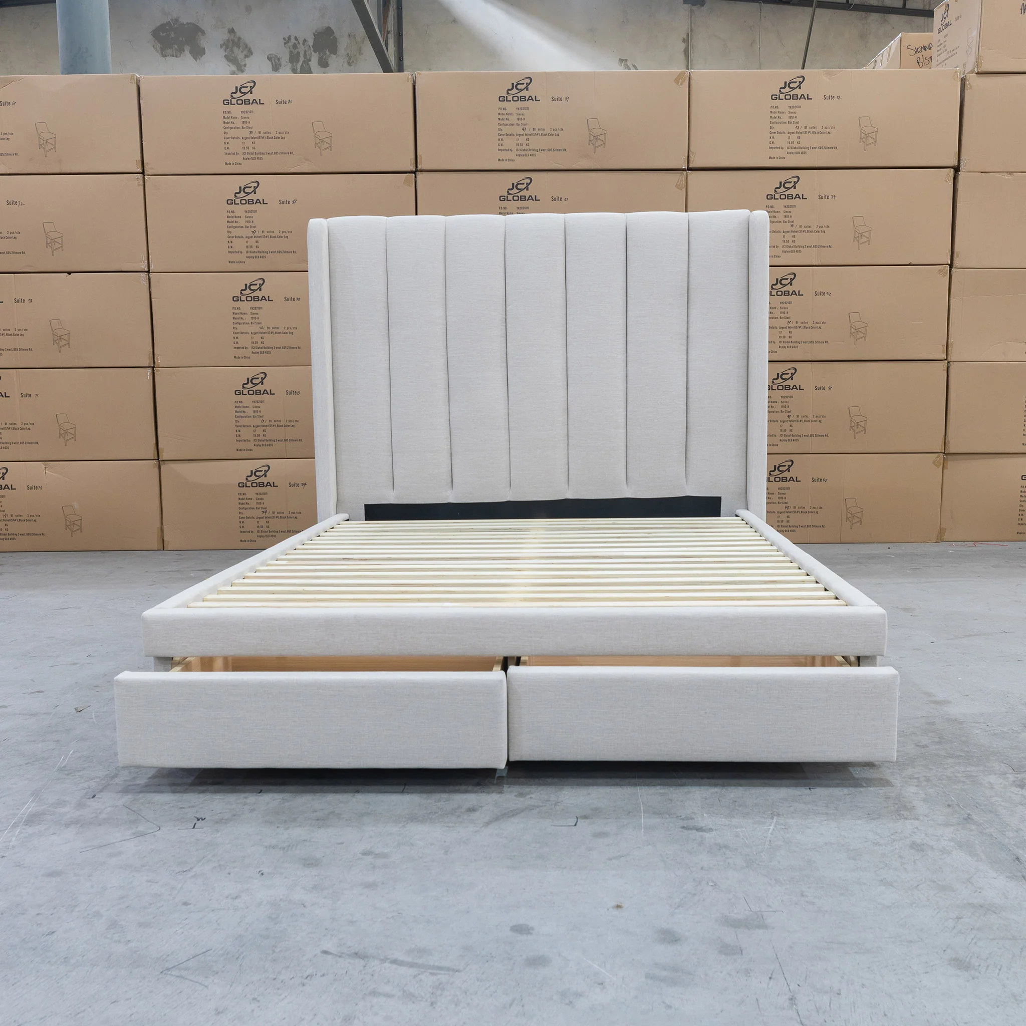 Chester King Fabric Storage Bed - Oat White - Image 3