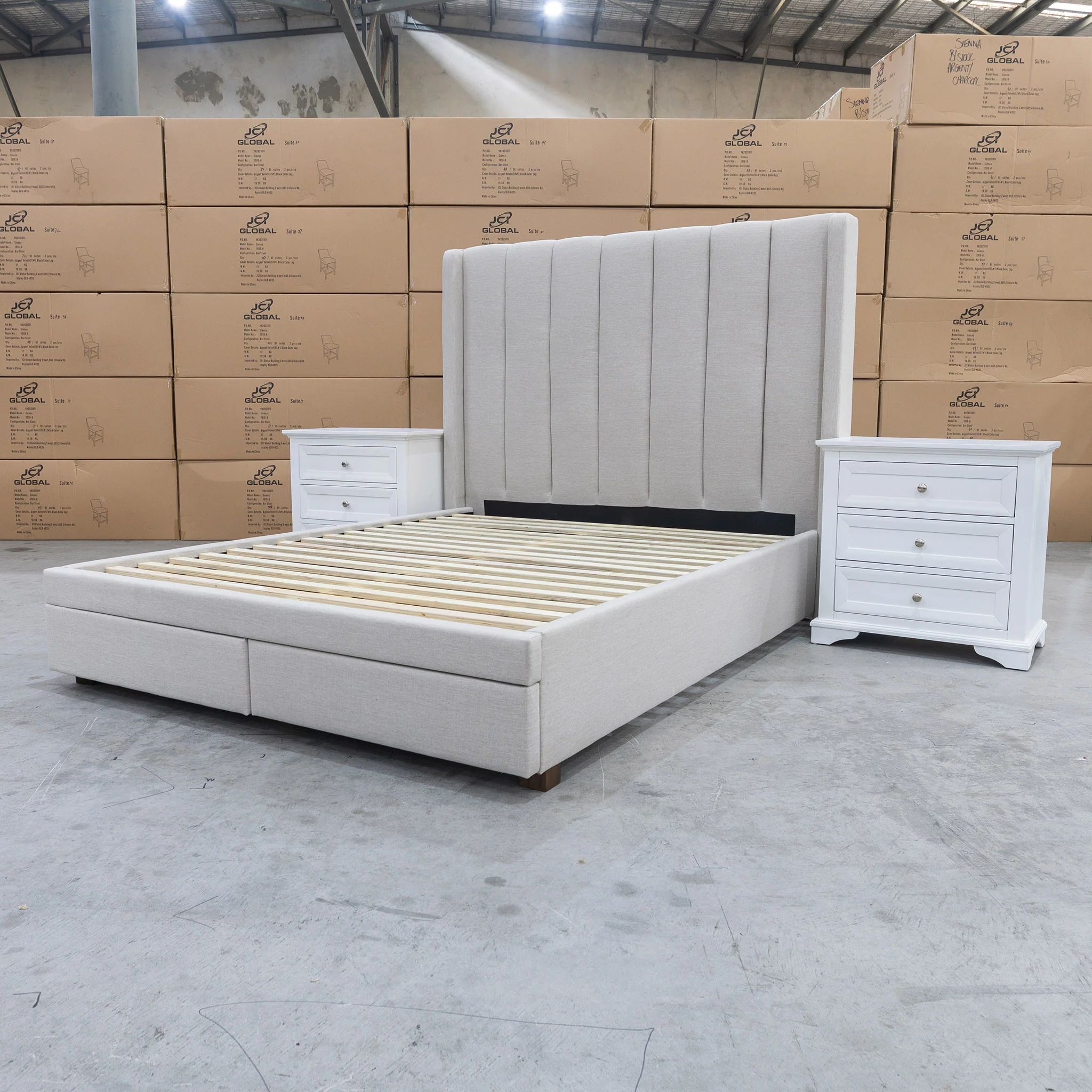 Chester King Fabric Storage Bed - Oat White - Image 4