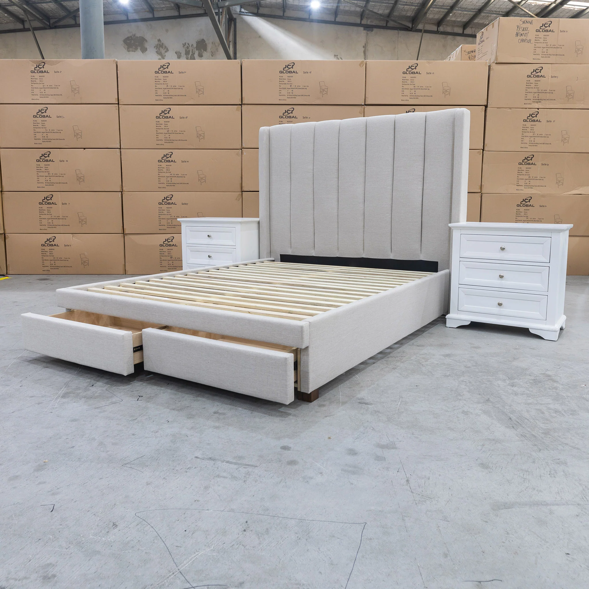 Chester King Fabric Storage Bed - Oat White - Image 5