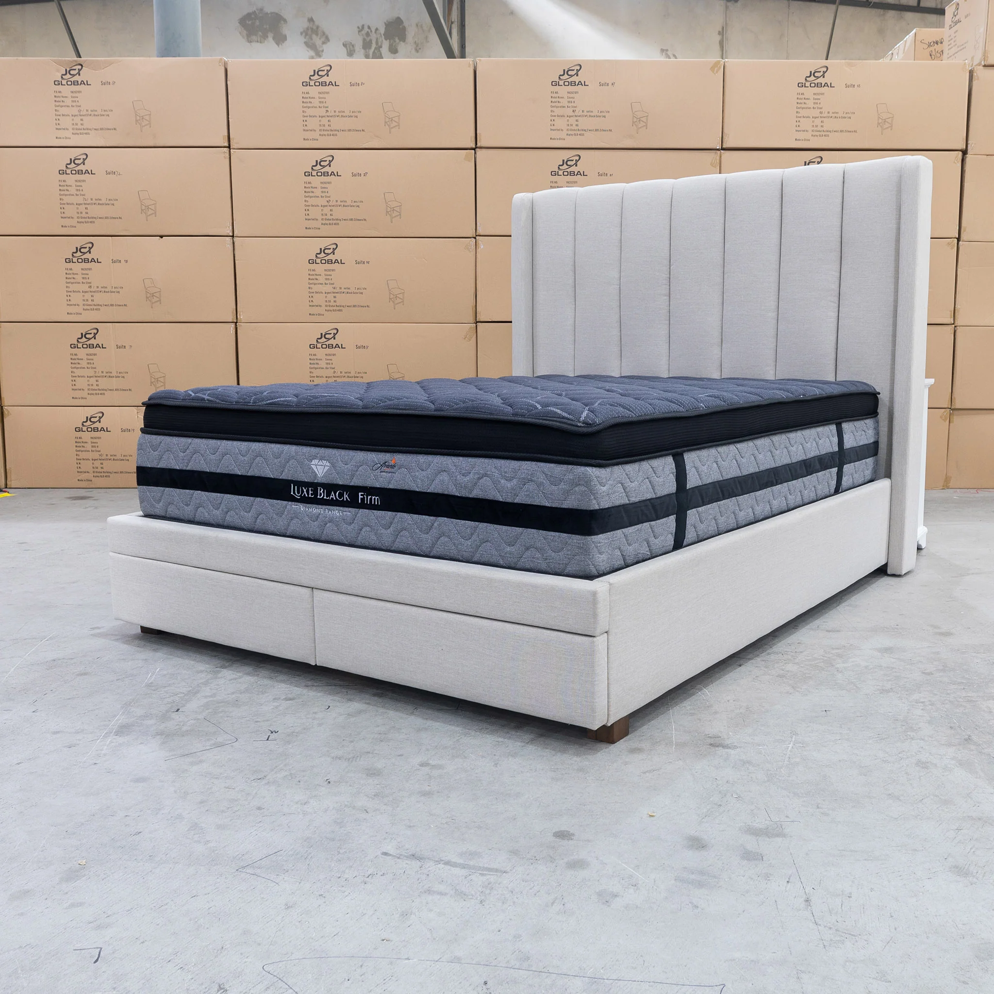 Chester King Fabric Storage Bed - Oat White - Image 8