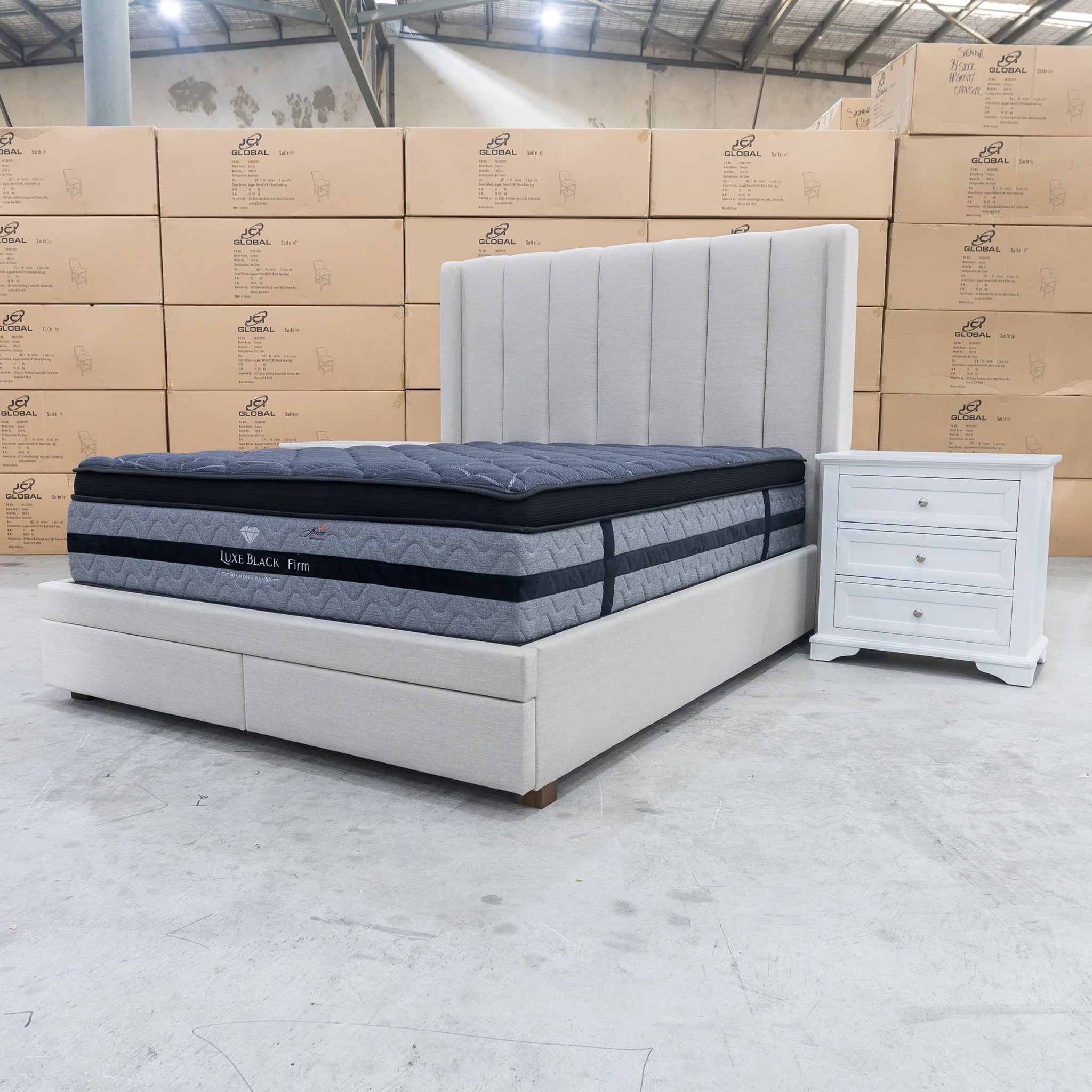 Chester King Fabric Storage Bed - Oat White - Image 9