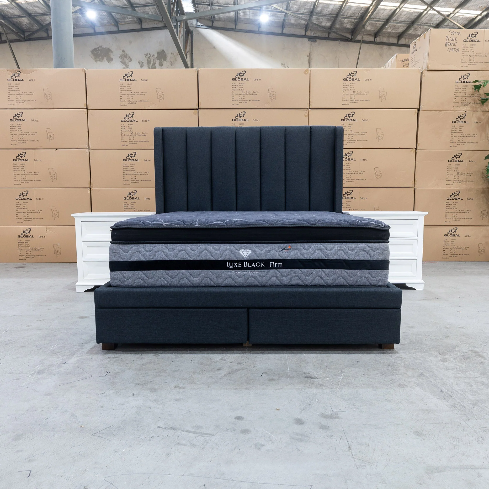 Chester Queen Fabric Storage Bed - Charcoal - Image 2