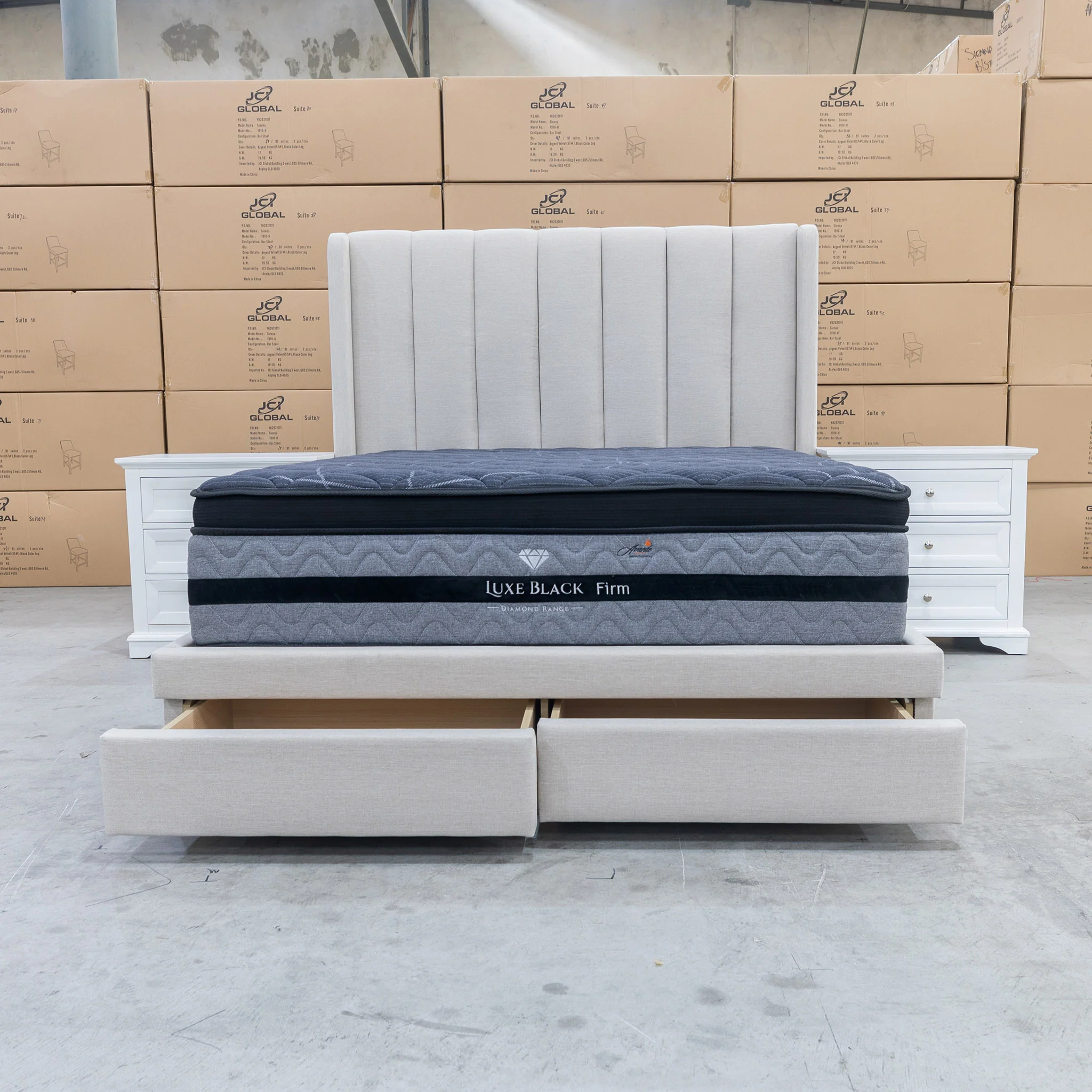 Chester Queen Fabric Storage Bed - Oat White - Image 3