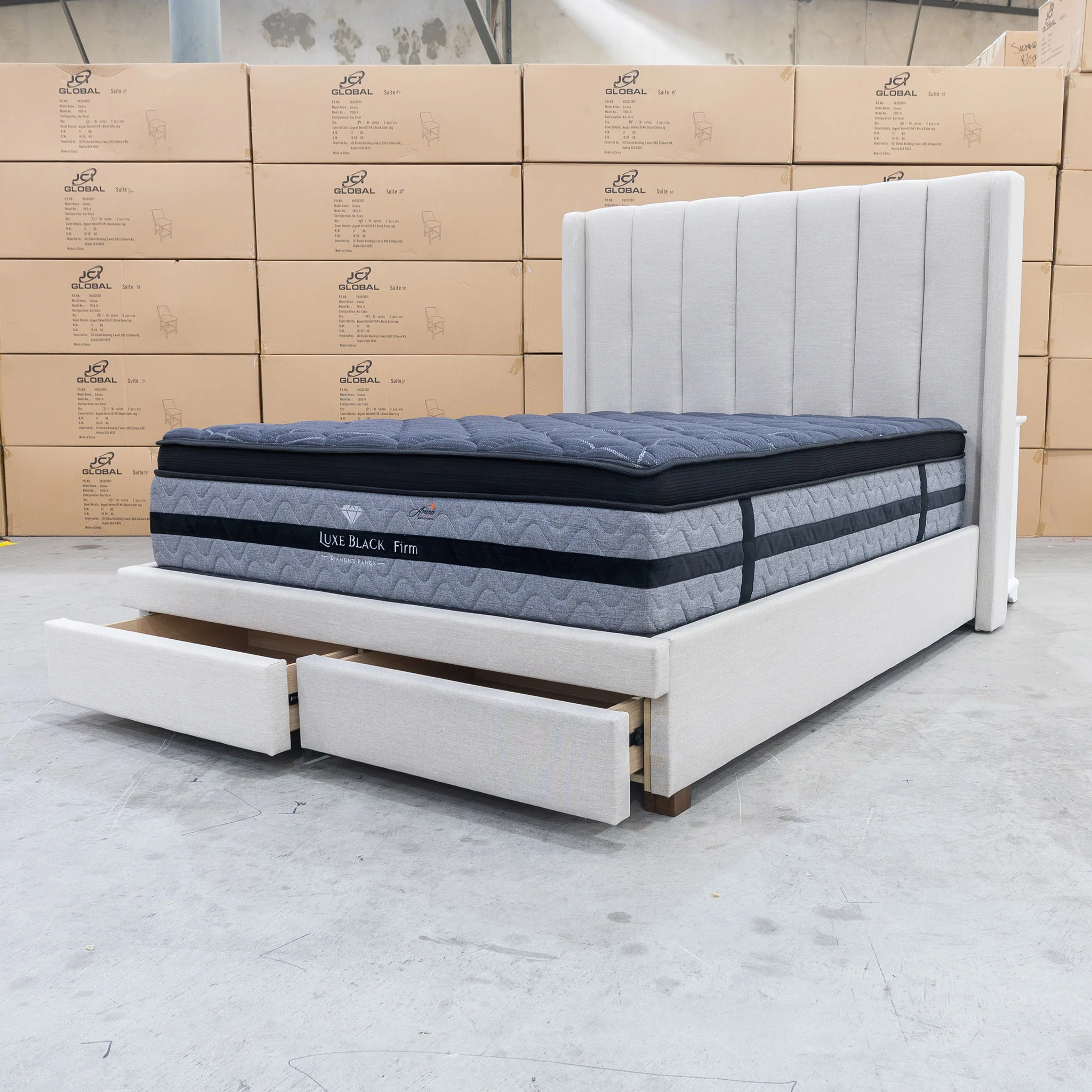 Chester Queen Fabric Storage Bed - Oat White - Image 5