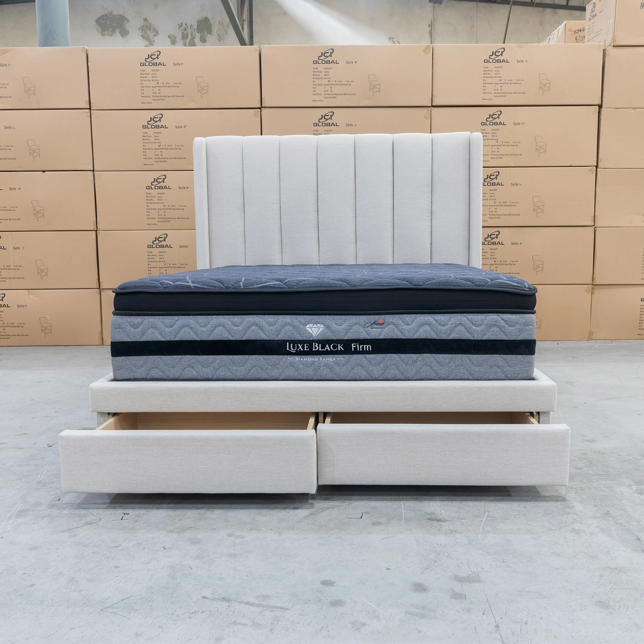 Chester Queen Fabric Storage Bed - Oat White - Image 9